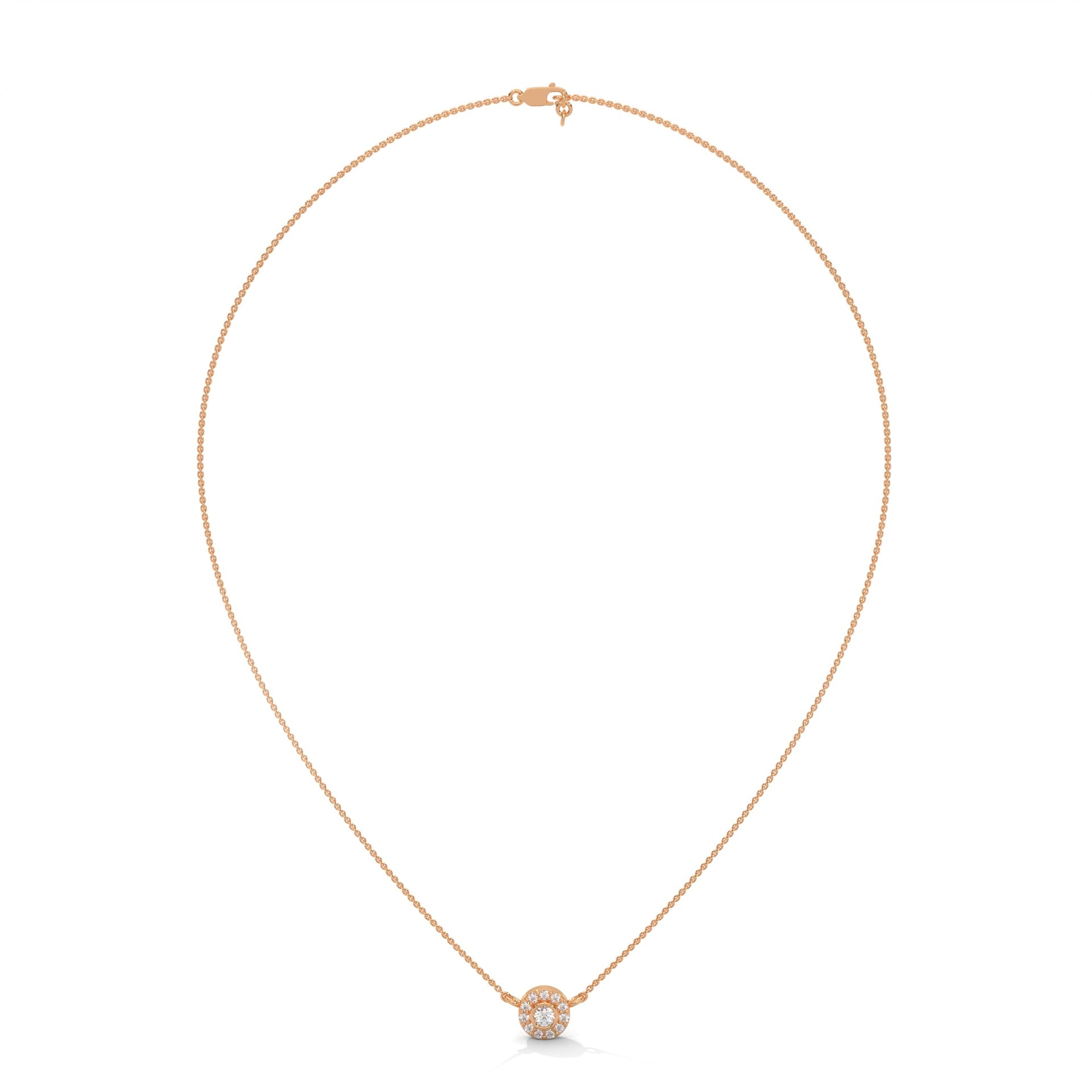Round-Cut Diamond Bezel Halo Pendant 14K Gold Necklace | 0.26 CTW