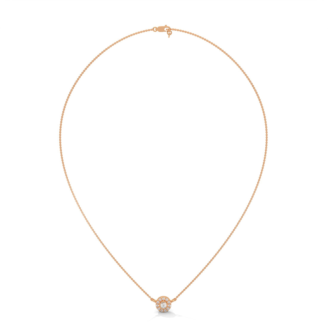 Round-Cut Diamond Bezel Halo Pendant 14K Gold Necklace | 0.26 CTW