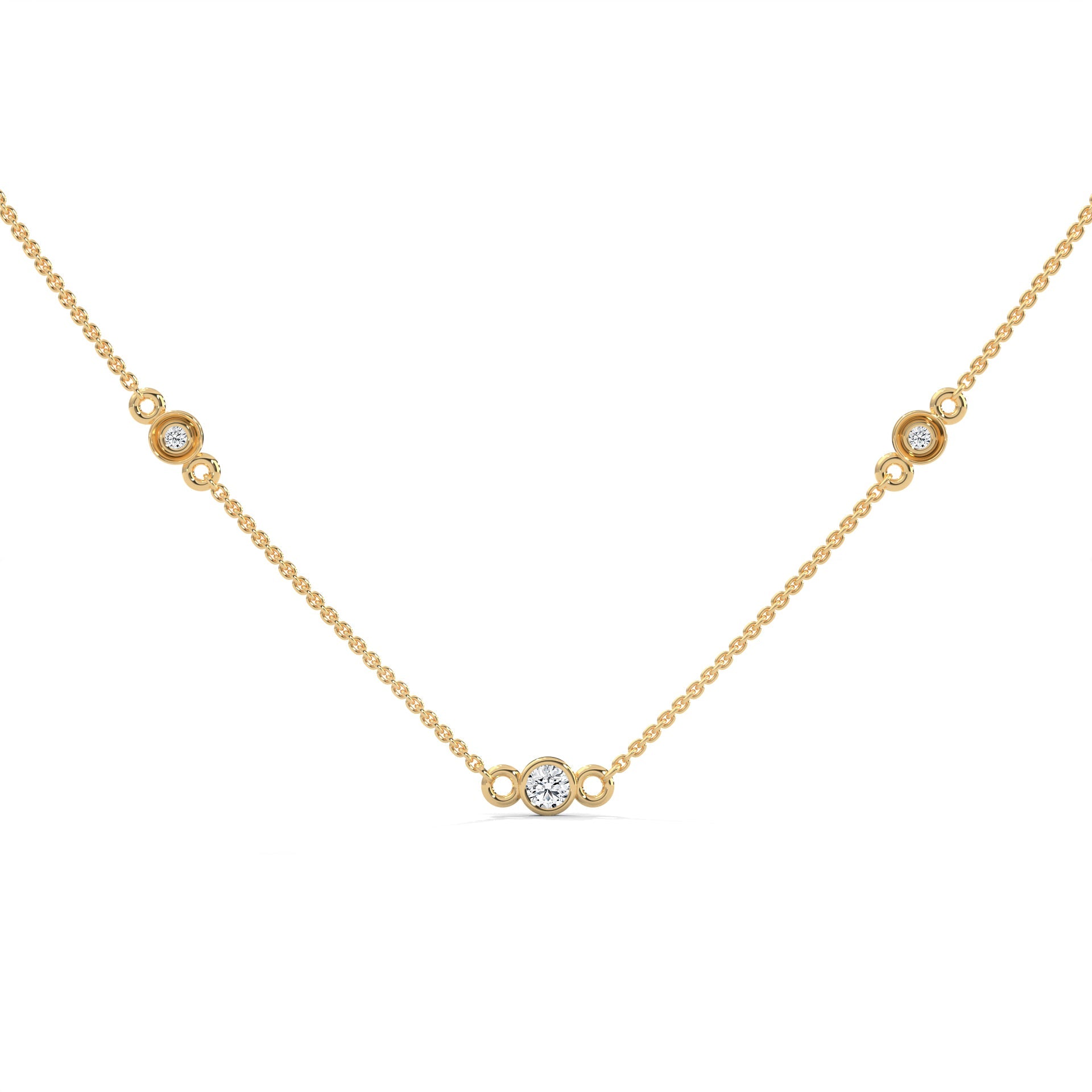 Celestial Harmony: 14K Gold Bezel-Set Diamond Station Necklace