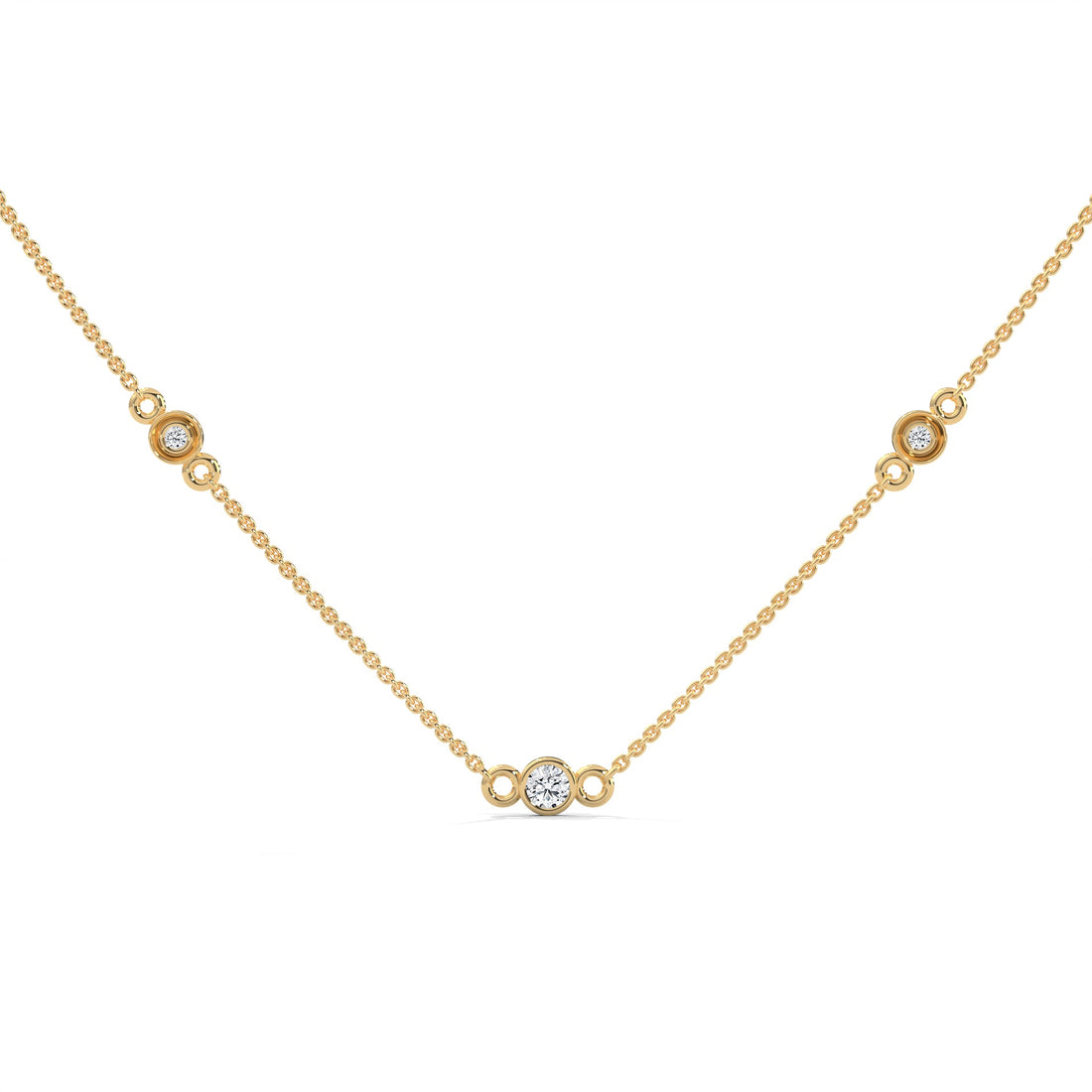Celestial Harmony: 14K Gold Bezel-Set Diamond Station Necklace