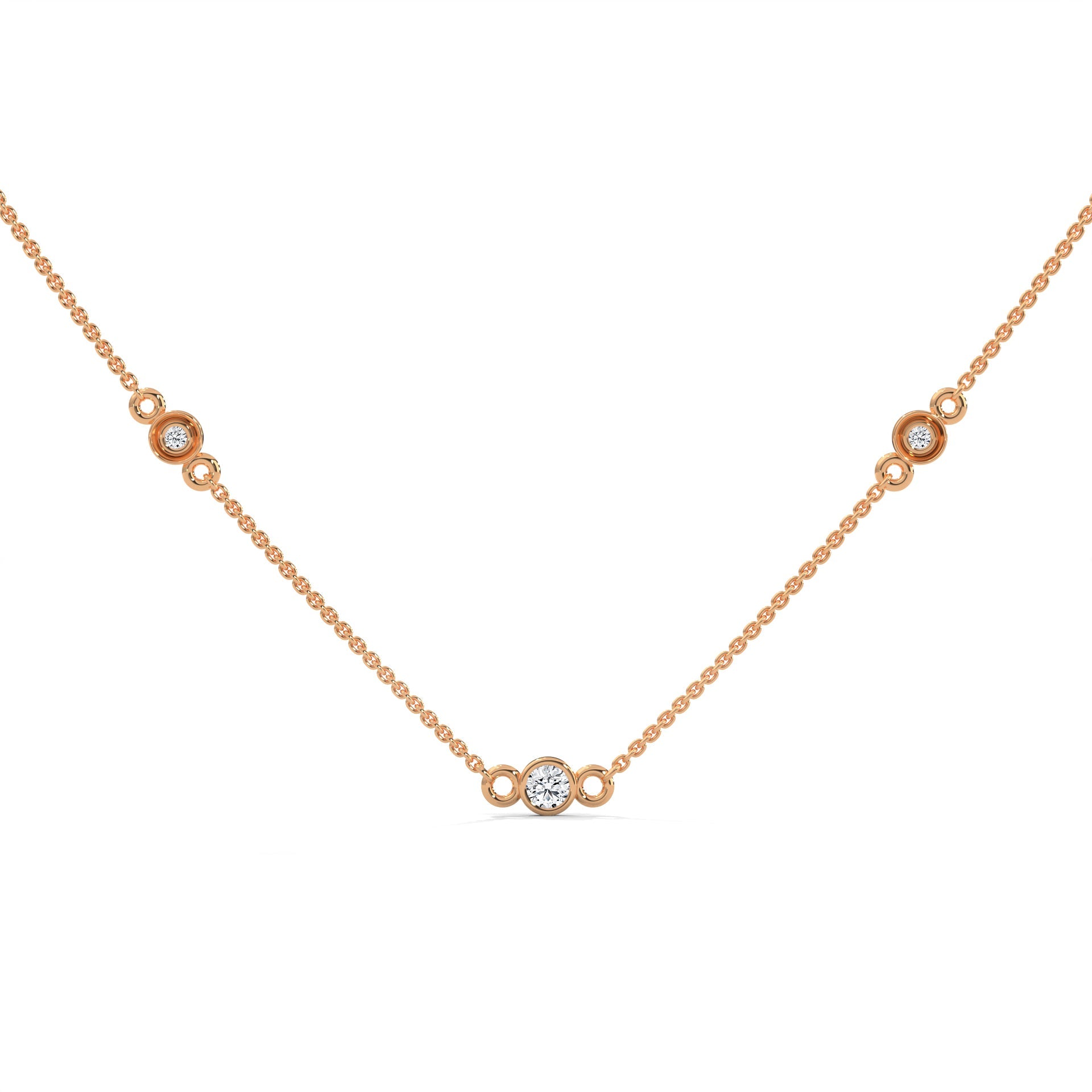 Celestial Harmony: 14K Gold Bezel-Set Diamond Station Necklace