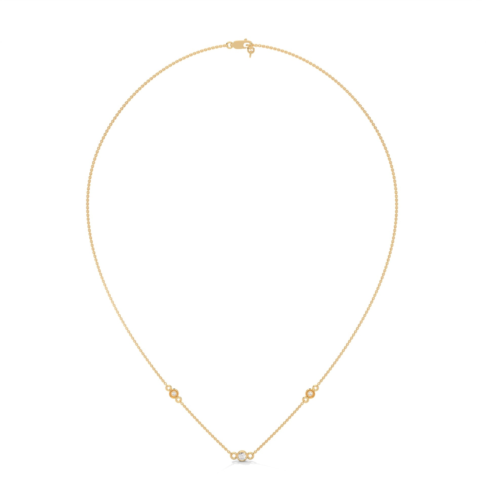 Celestial Harmony: 14K Gold Bezel-Set Diamond Station Necklace