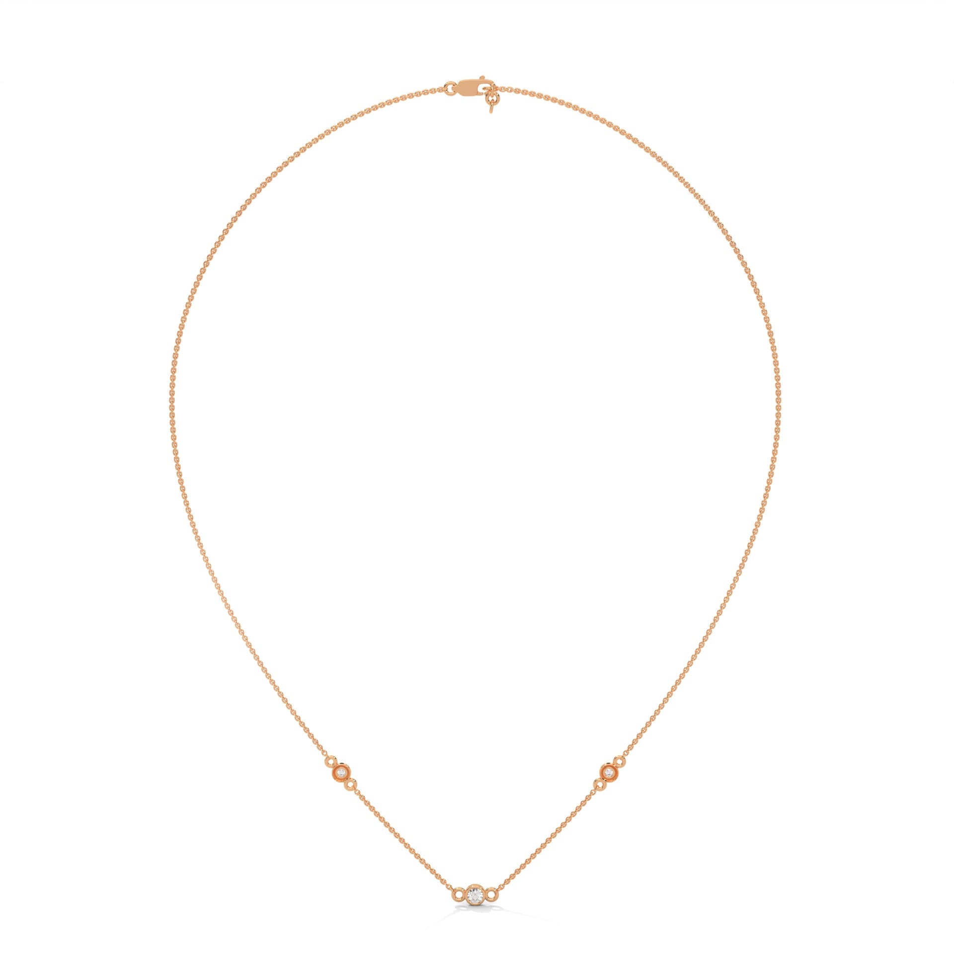 Celestial Harmony: 14K Gold Bezel-Set Diamond Station Necklace