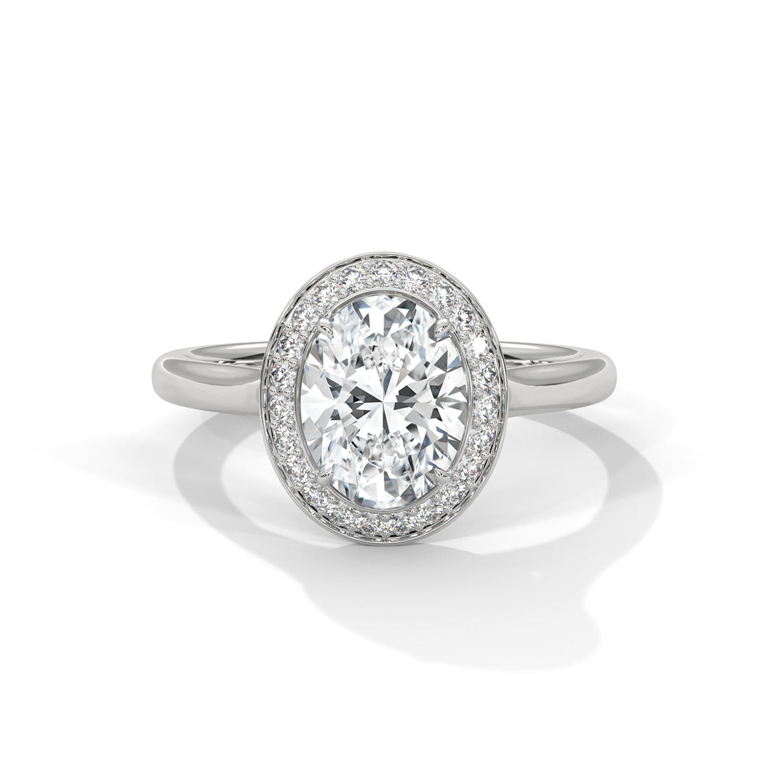 Lustrous 2.18 CTW Oval-Cut Diamond Bezel Halo Ring | D-VS2