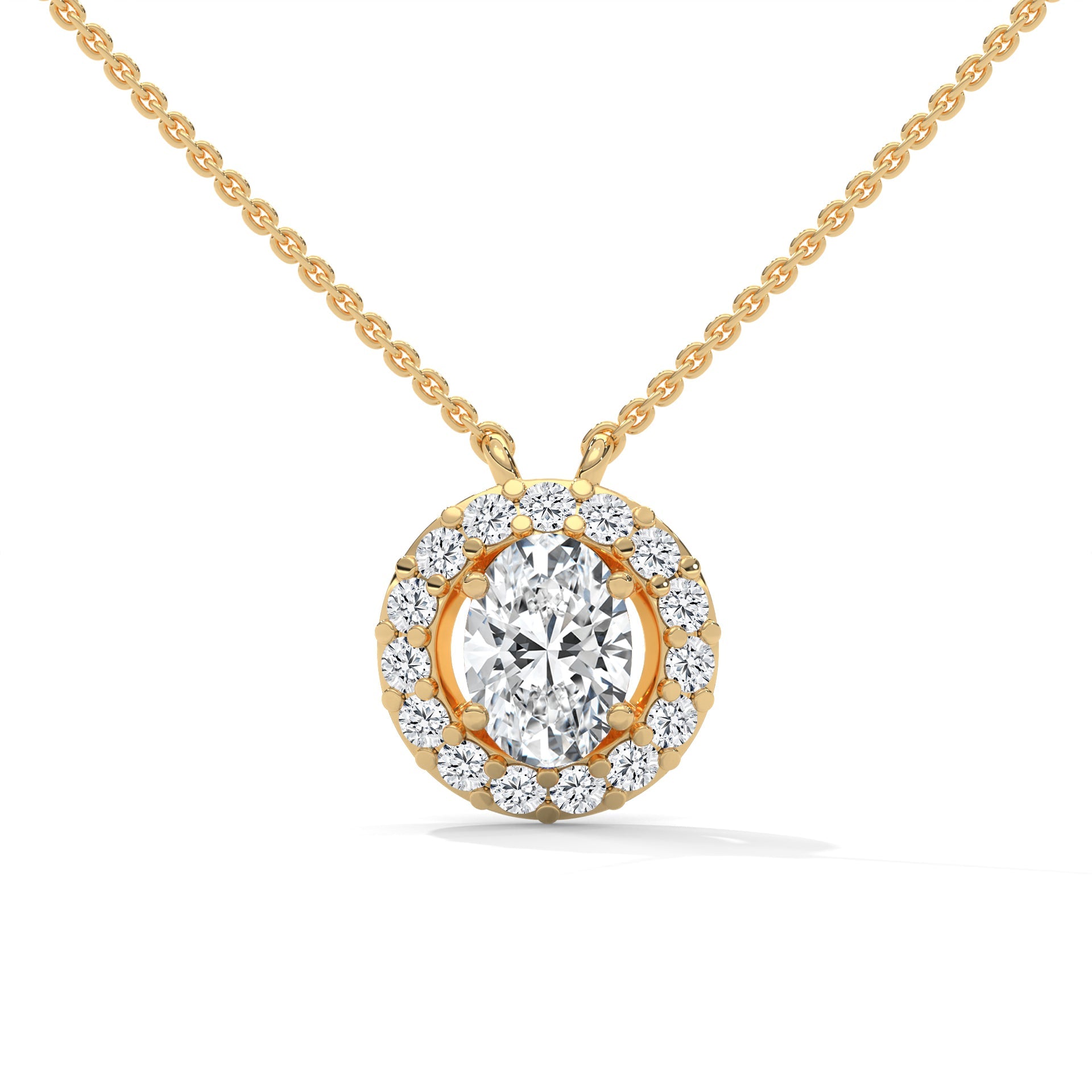 Eternal Glow: 14K Gold 0.75CT Oval-Cut Diamond Halo Pendant Necklace