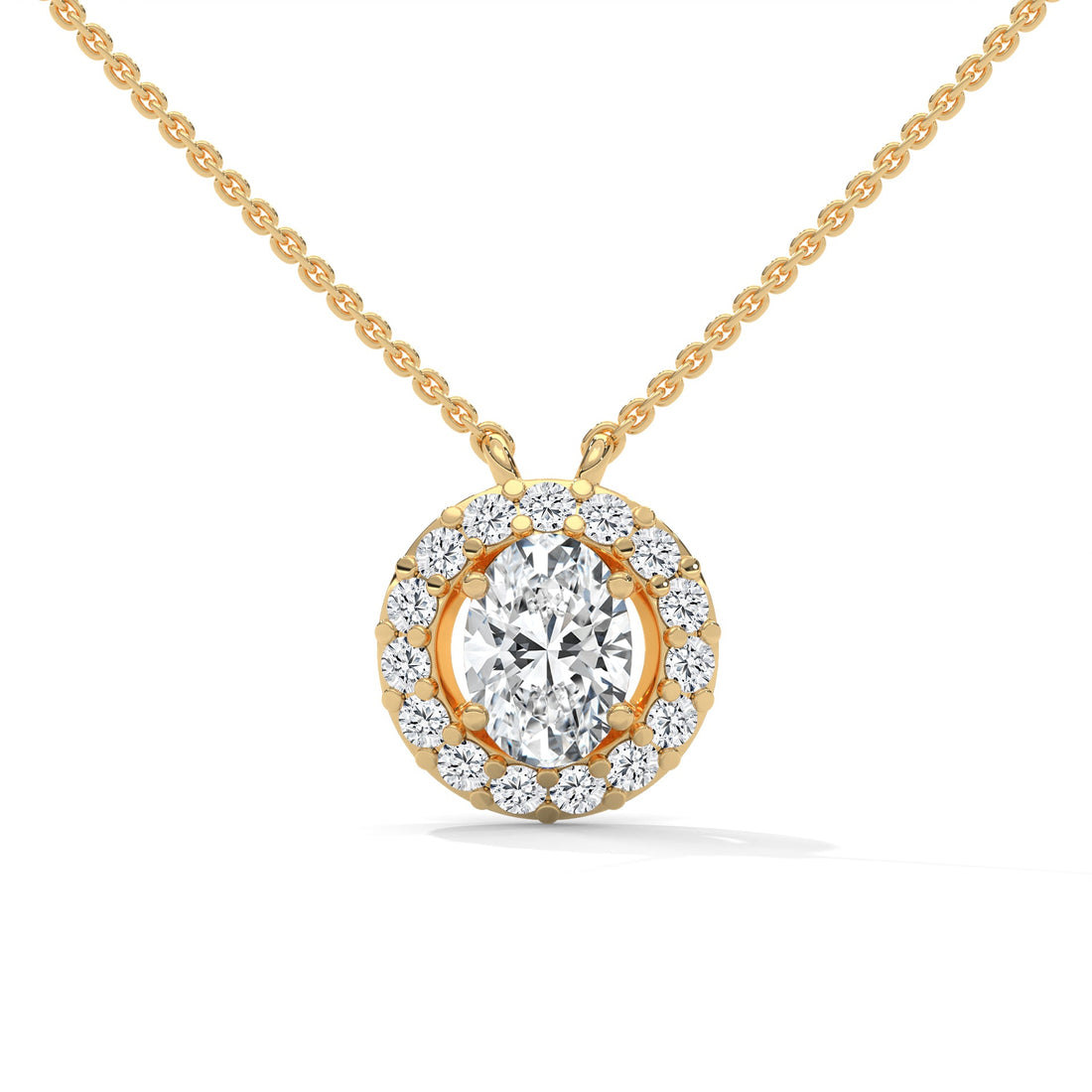 Eternal Glow: 14K Gold 0.75CT Oval-Cut Diamond Halo Pendant Necklace
