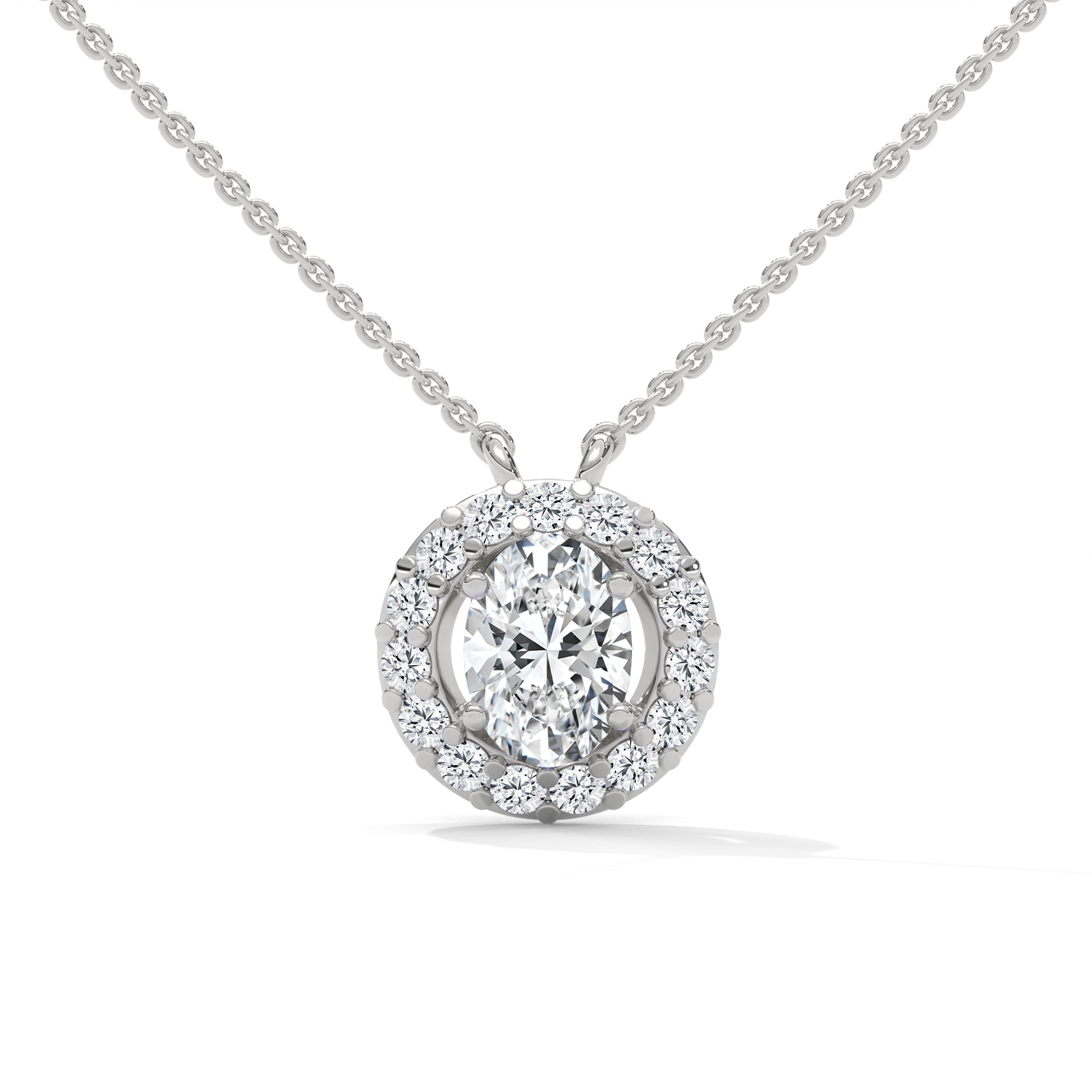Eternal Glow: 14K Gold 0.75CT Oval-Cut Diamond Halo Pendant Necklace