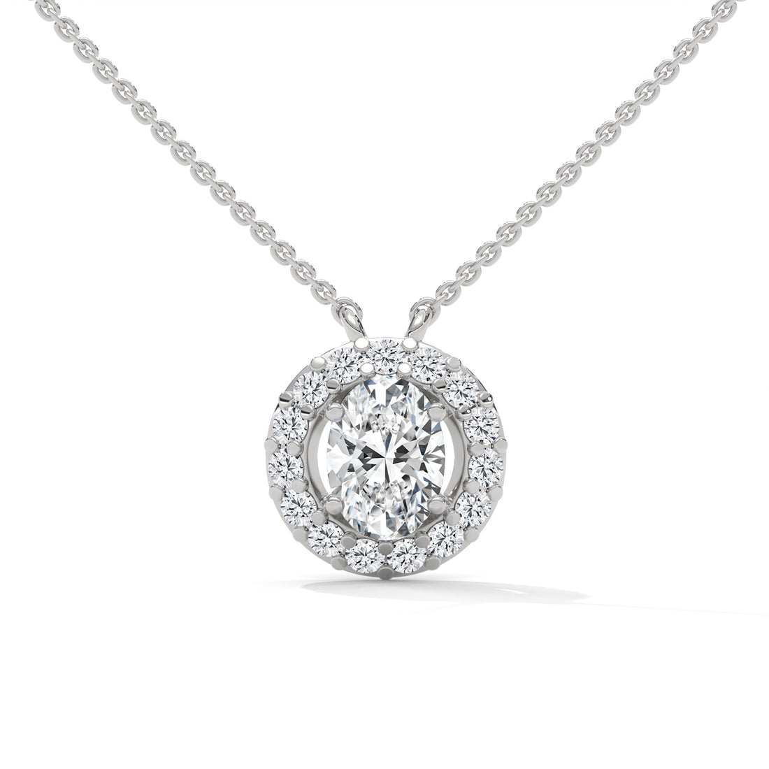 Eternal Glow: 14K Gold 0.75CT Oval-Cut Diamond Halo Pendant Necklace