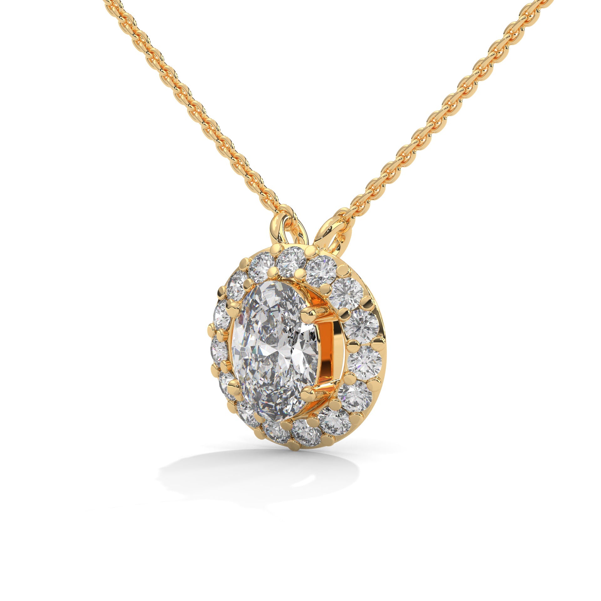 Eternal Glow: 14K Gold 0.75CT Oval-Cut Diamond Halo Pendant Necklace