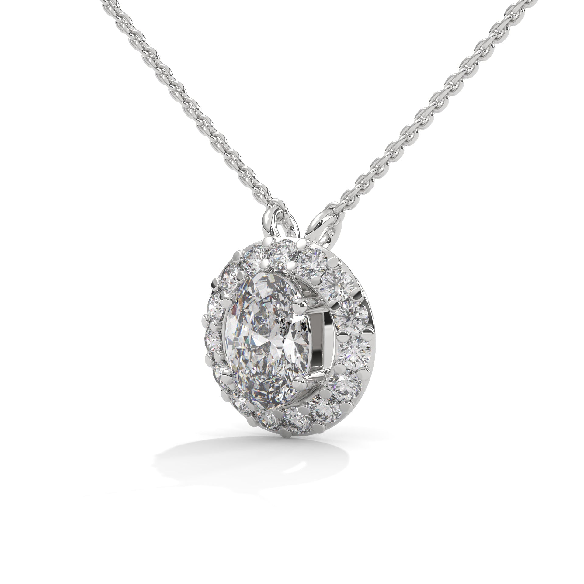 Eternal Glow: 14K Gold 0.75CT Oval-Cut Diamond Halo Pendant Necklace