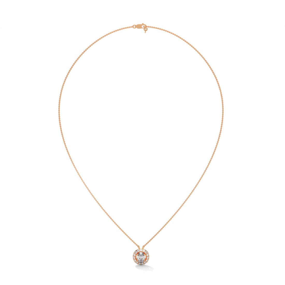 Eternal Glow: 14K Gold 0.75CT Oval-Cut Diamond Halo Pendant Necklace