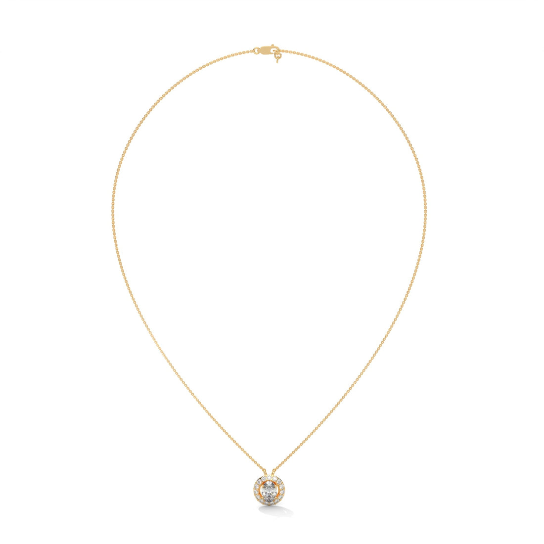 Eternal Glow: 14K Gold 0.75CT Oval-Cut Diamond Halo Pendant Necklace