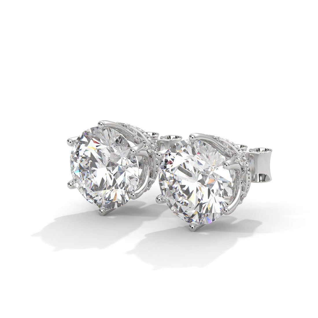 Classic Round-Cut Halo Diamond Stud Earrings in 14K Gold | 2-6 CTW