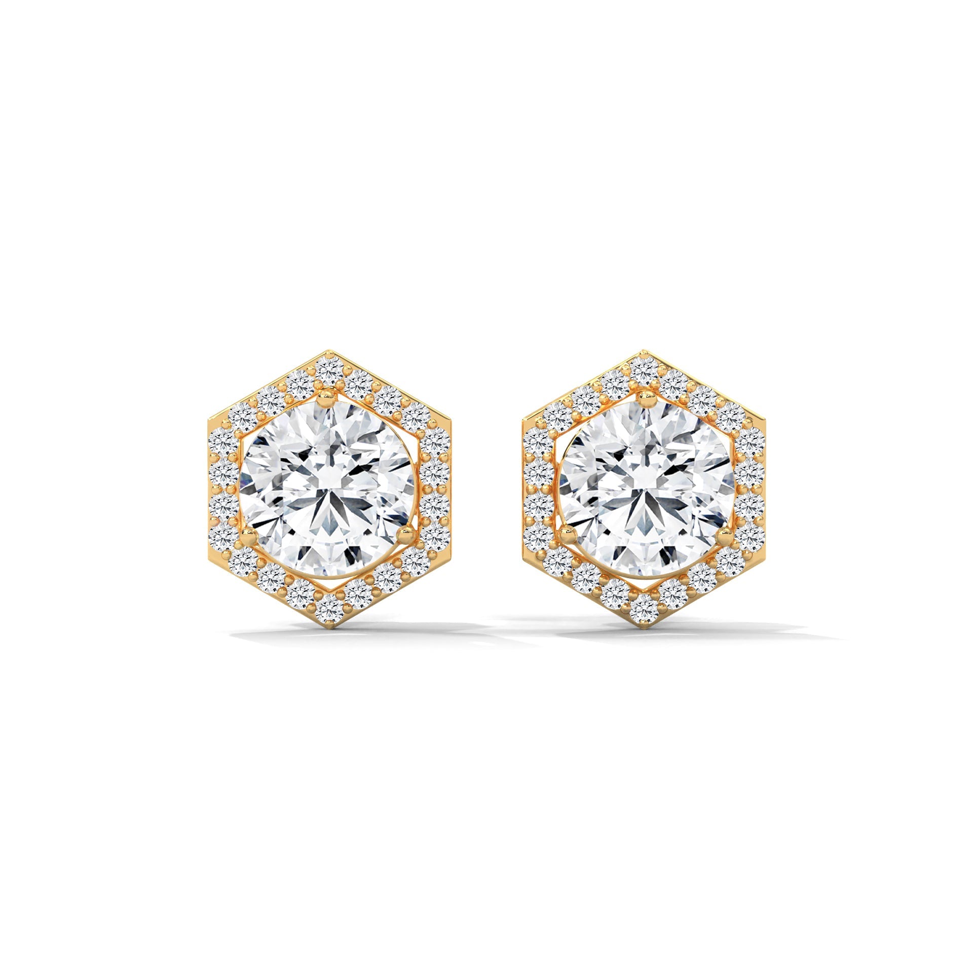 Hexagon Halo Diamond Stud Earrings Lab Grown Diamond | 2-6ctw