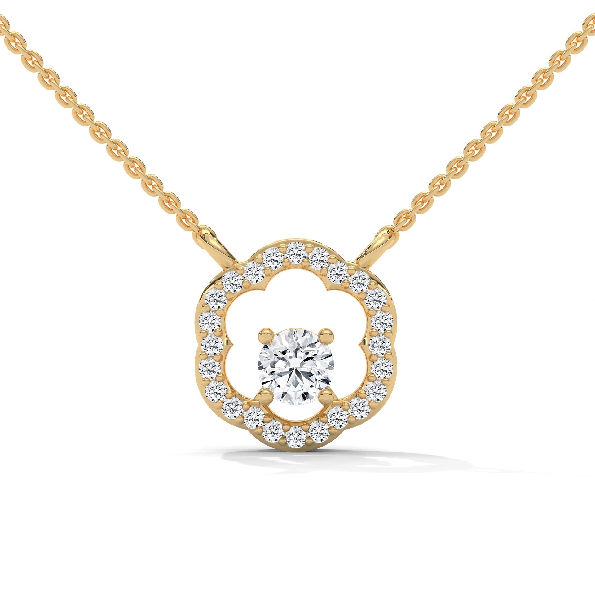 Floral Bloom: 14K Gold Round-Cut Diamond Flower Pendant Necklace | 0.32 CTW
