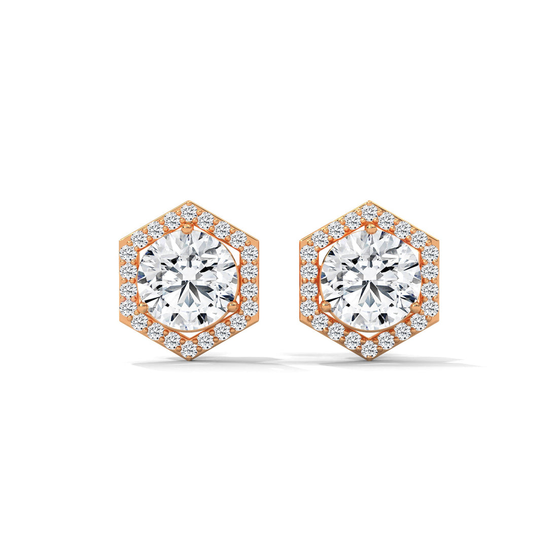 Hexagon Halo Diamond Stud Earrings Lab Grown Diamond | 2-6ctw
