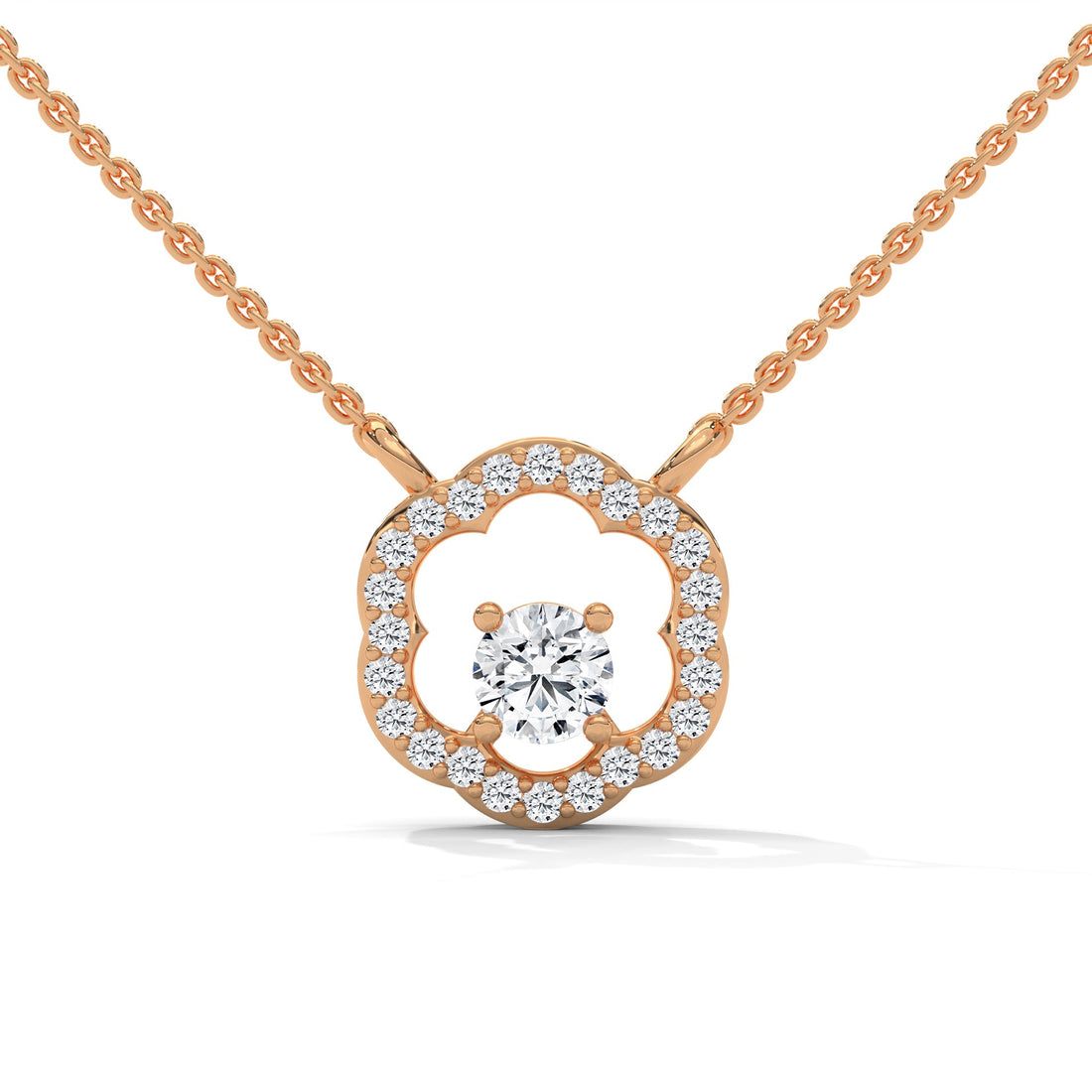 Floral Bloom: 14K Gold Round-Cut Diamond Flower Pendant Necklace | 0.32 CTW