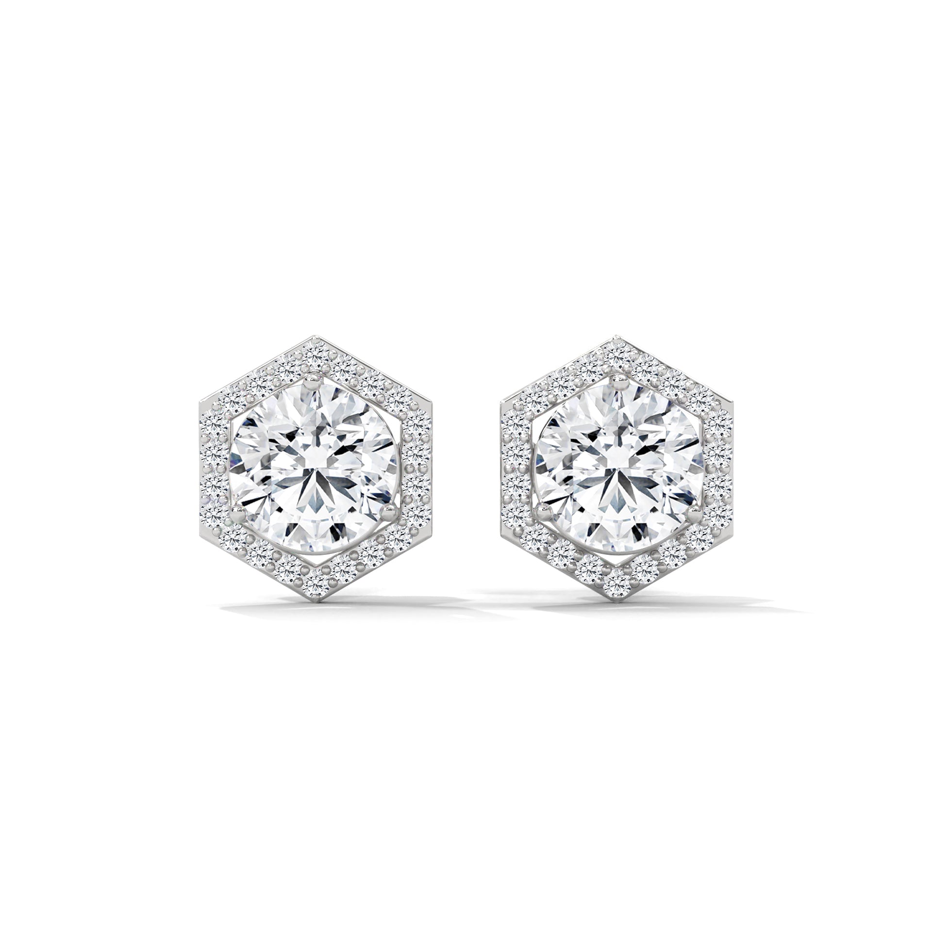 Hexagon Halo Diamond Stud Earrings Lab Grown Diamond | 2-6ctw