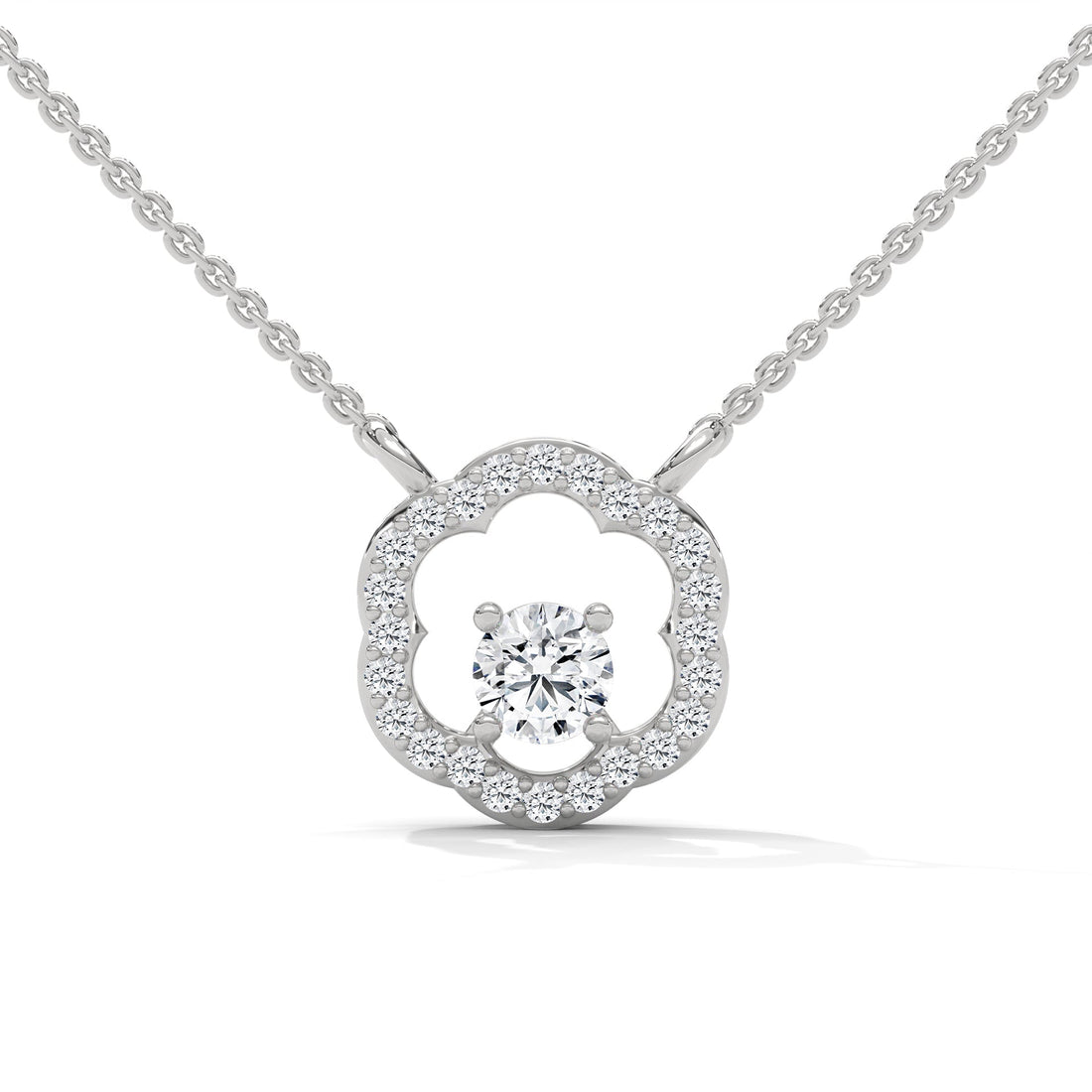 Floral Bloom: 14K Gold Round-Cut Diamond Flower Pendant Necklace | 0.32 CTW