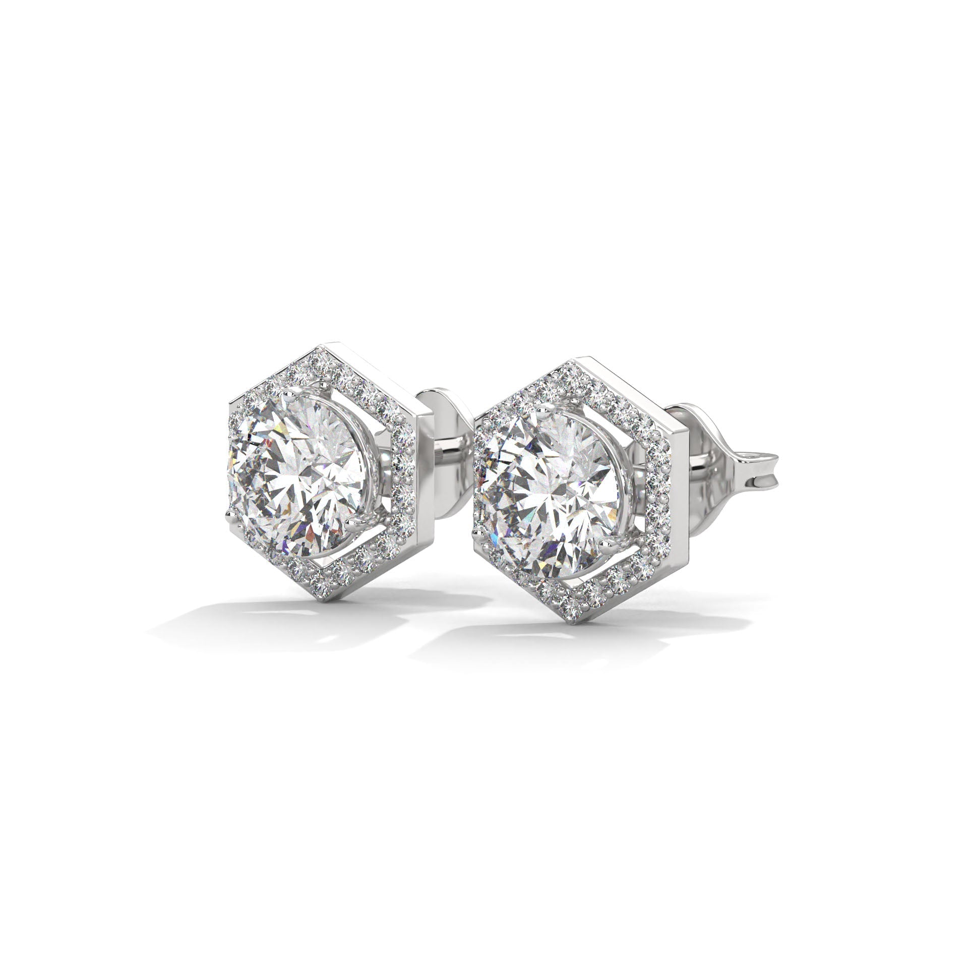 Hexagon Halo Diamond Stud Earrings Lab Grown Diamond | 2-6ctw