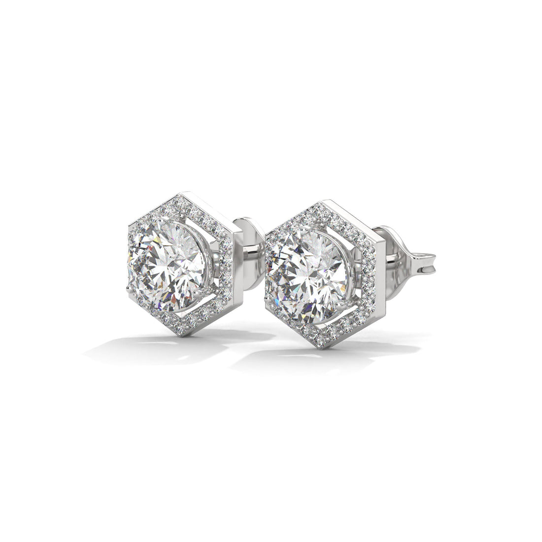 Hexagon Halo Diamond Stud Earrings Lab Grown Diamond | 2-6ctw