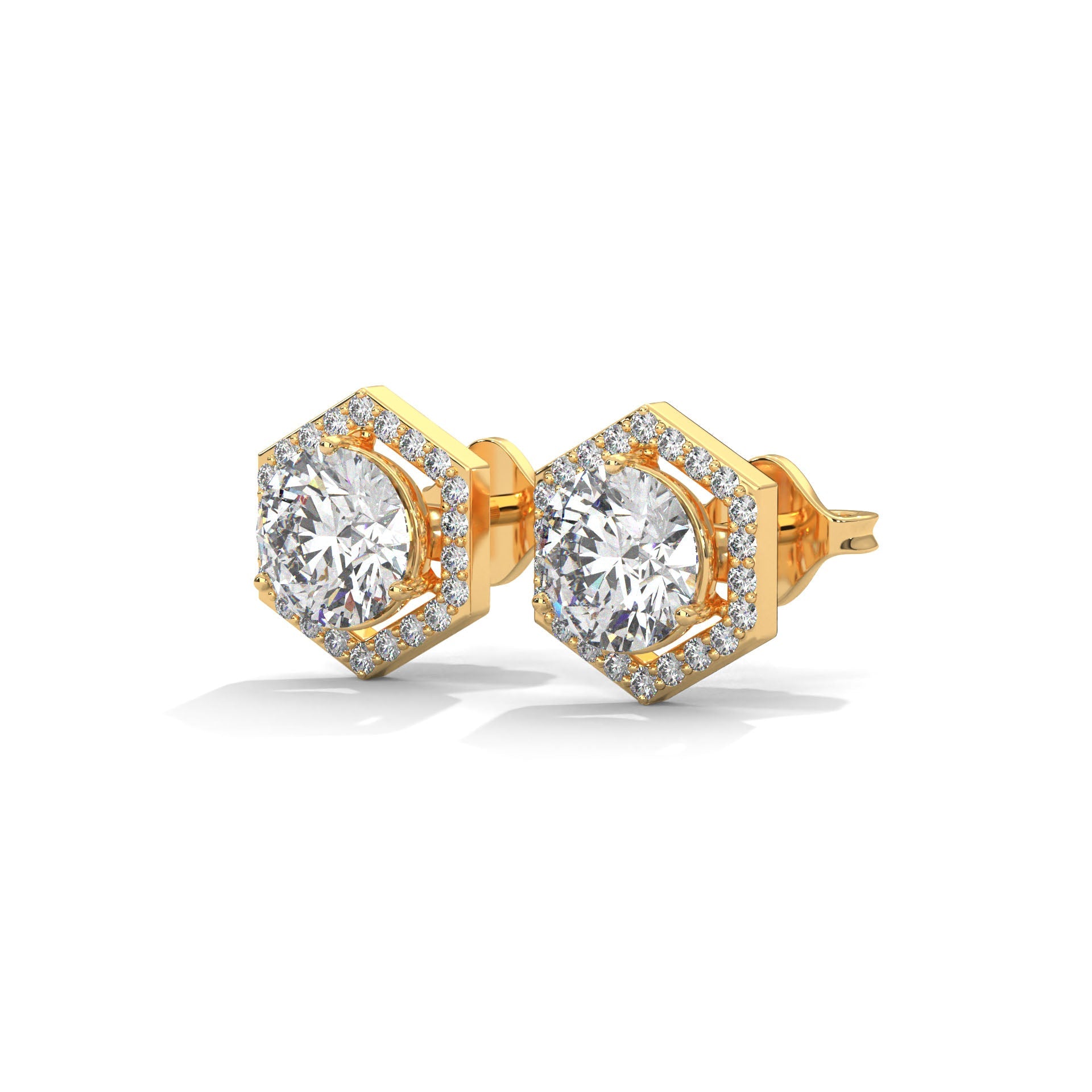 Hexagon Halo Diamond Stud Earrings Lab Grown Diamond | 2-6ctw