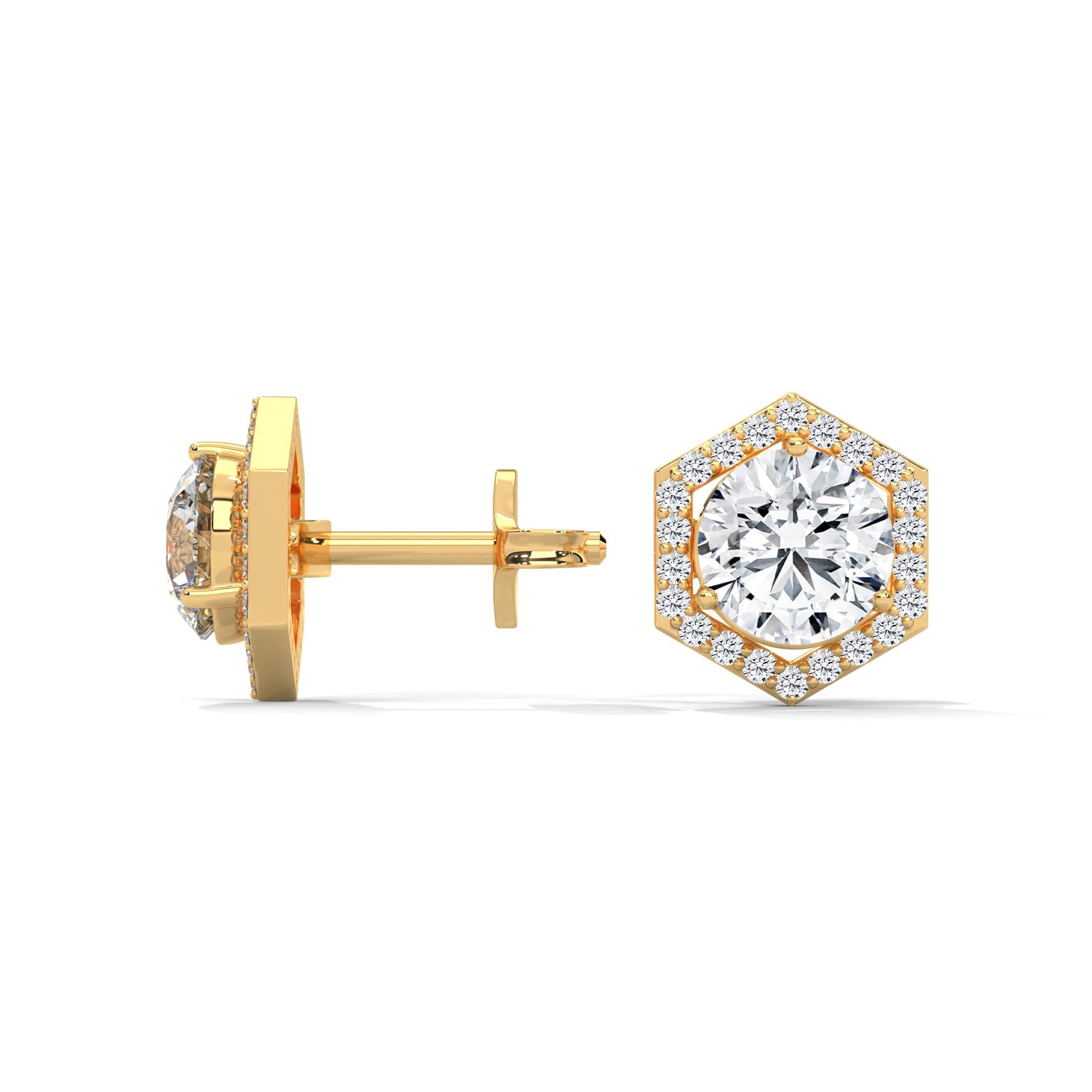 Hexagon Halo Diamond Stud Earrings Lab Grown Diamond | 2-6ctw