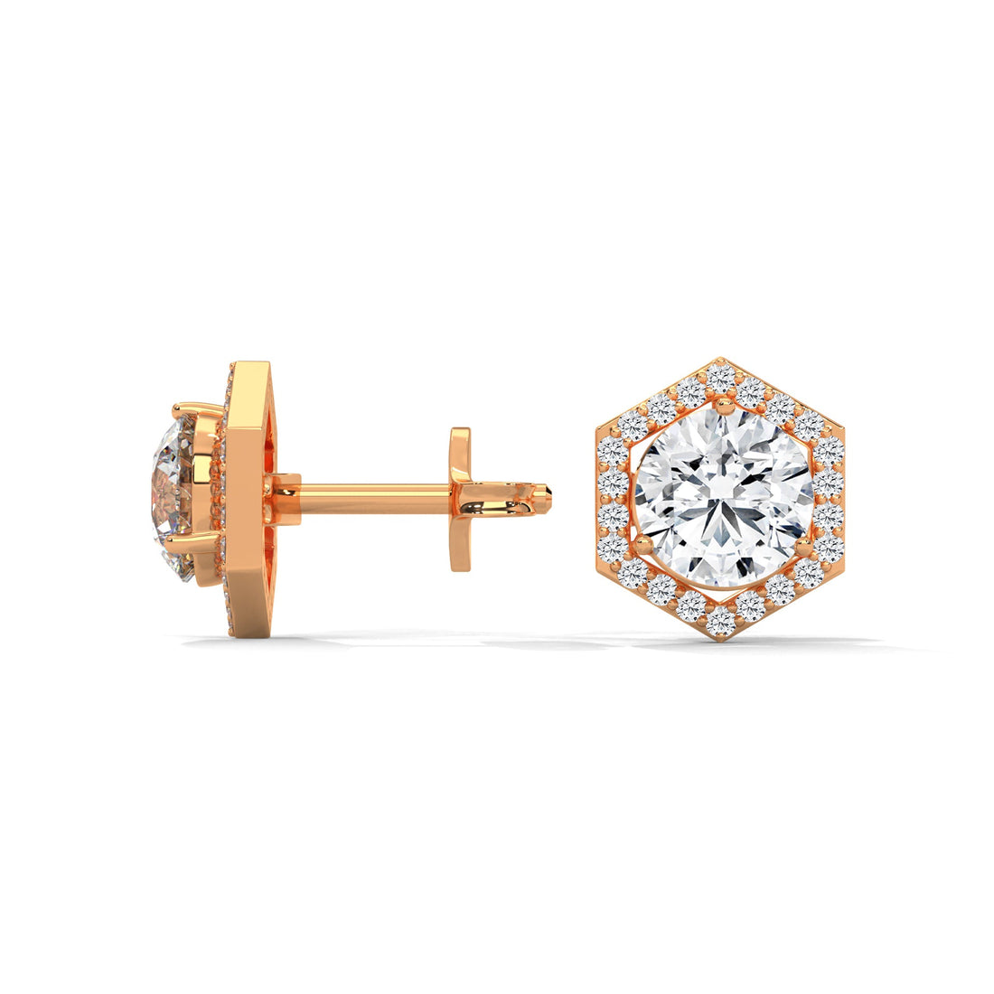 Hexagon Halo Diamond Stud Earrings Lab Grown Diamond | 2-6ctw
