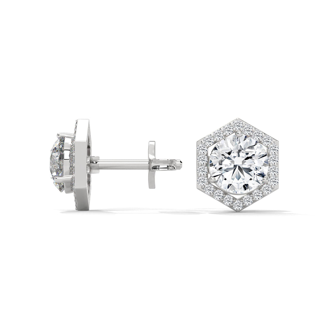 Hexagon Halo Diamond Stud Earrings Lab Grown Diamond | 2-6ctw