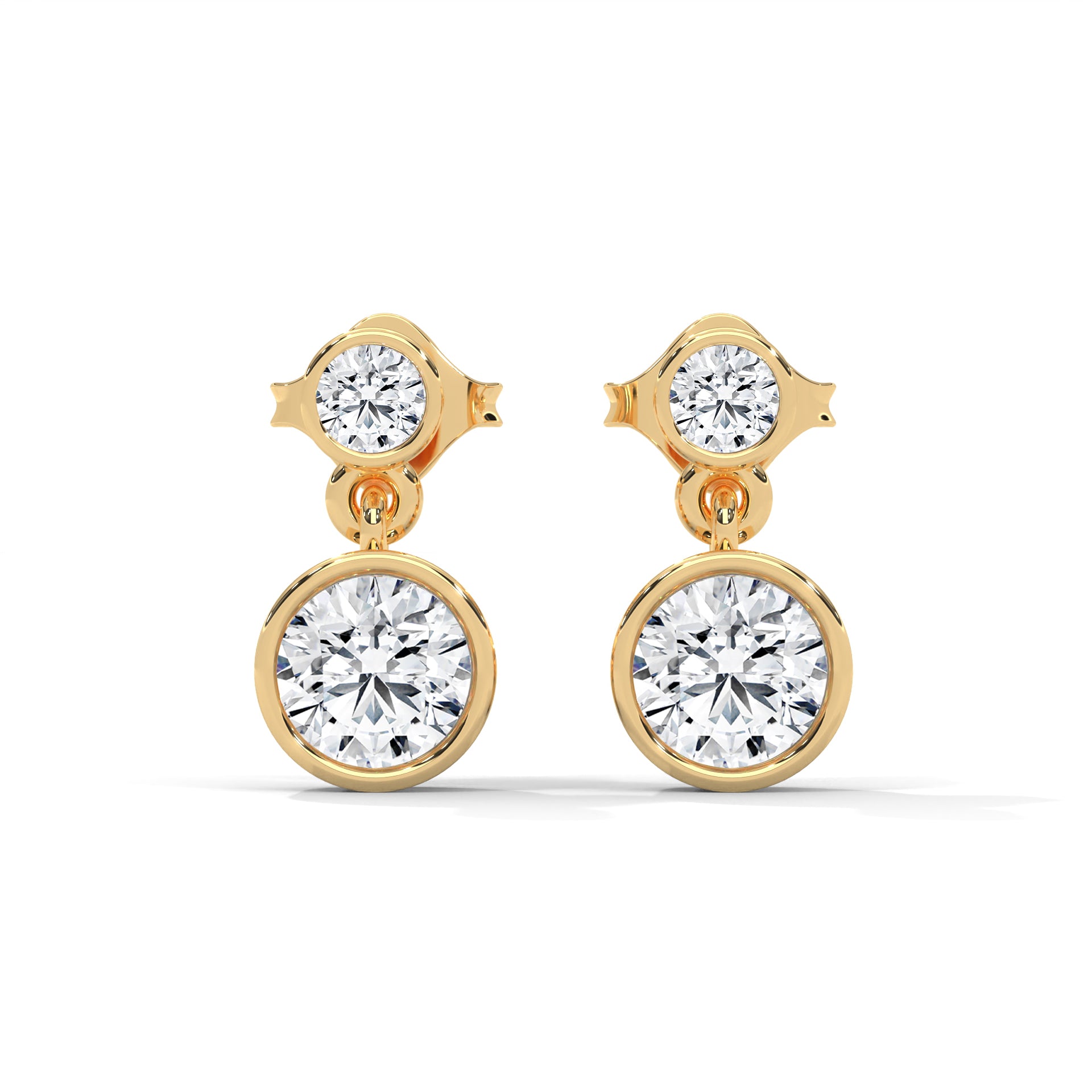 Bezel Set Two-Stone Drop Diamond Earrings with 1.16 ctw Lab Grown Diamond