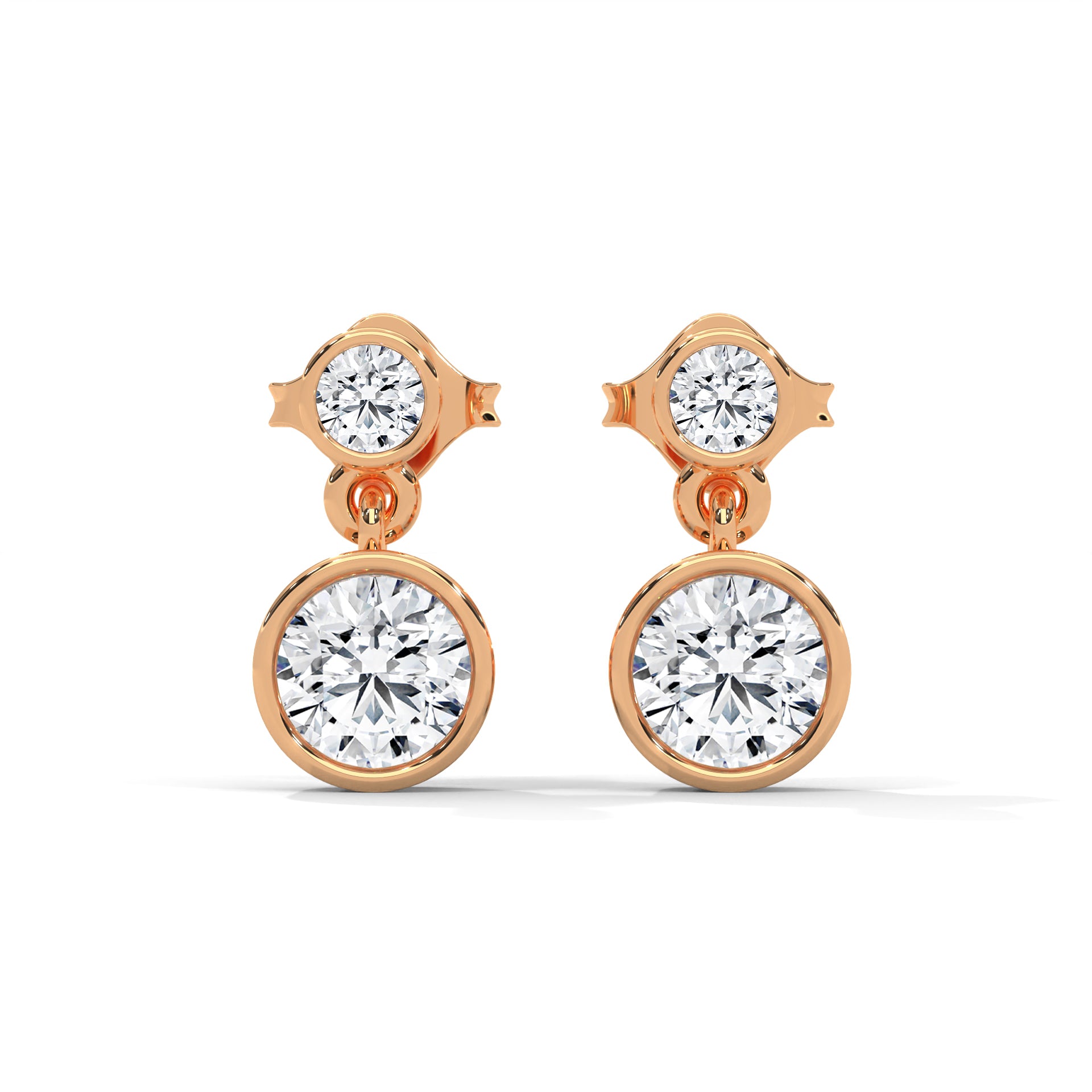Bezel Set Two-Stone Drop Diamond Earrings with 1.16 ctw Lab Grown Diamond