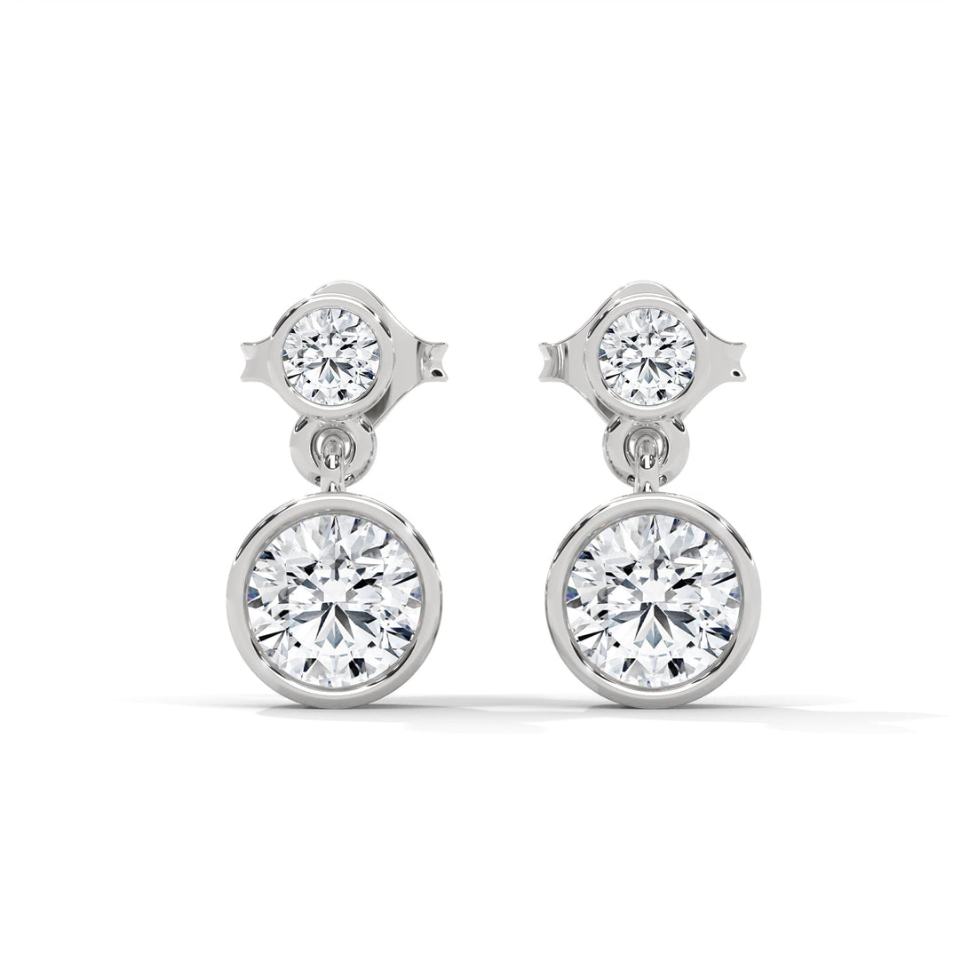 Bezel Set Two-Stone Drop Diamond Earrings with 1.16 ctw Lab Grown Diamond