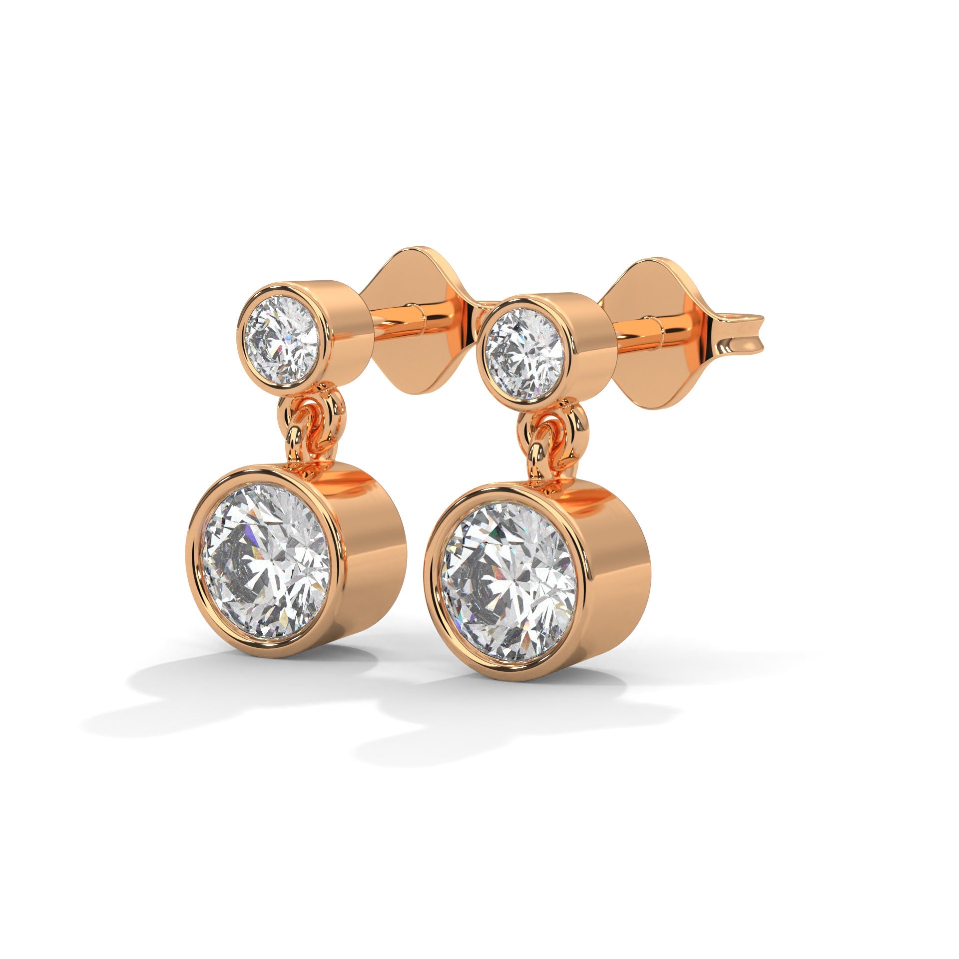 Bezel Set Two-Stone Drop Diamond Earrings with 1.16 ctw Lab Grown Diamond