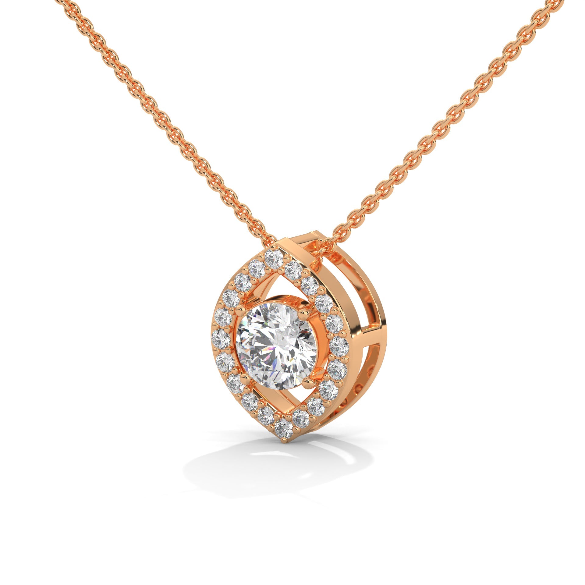 Ethereal Glow: Gold Floating Halo Diamond Pendant Necklace| 0.64 CTW