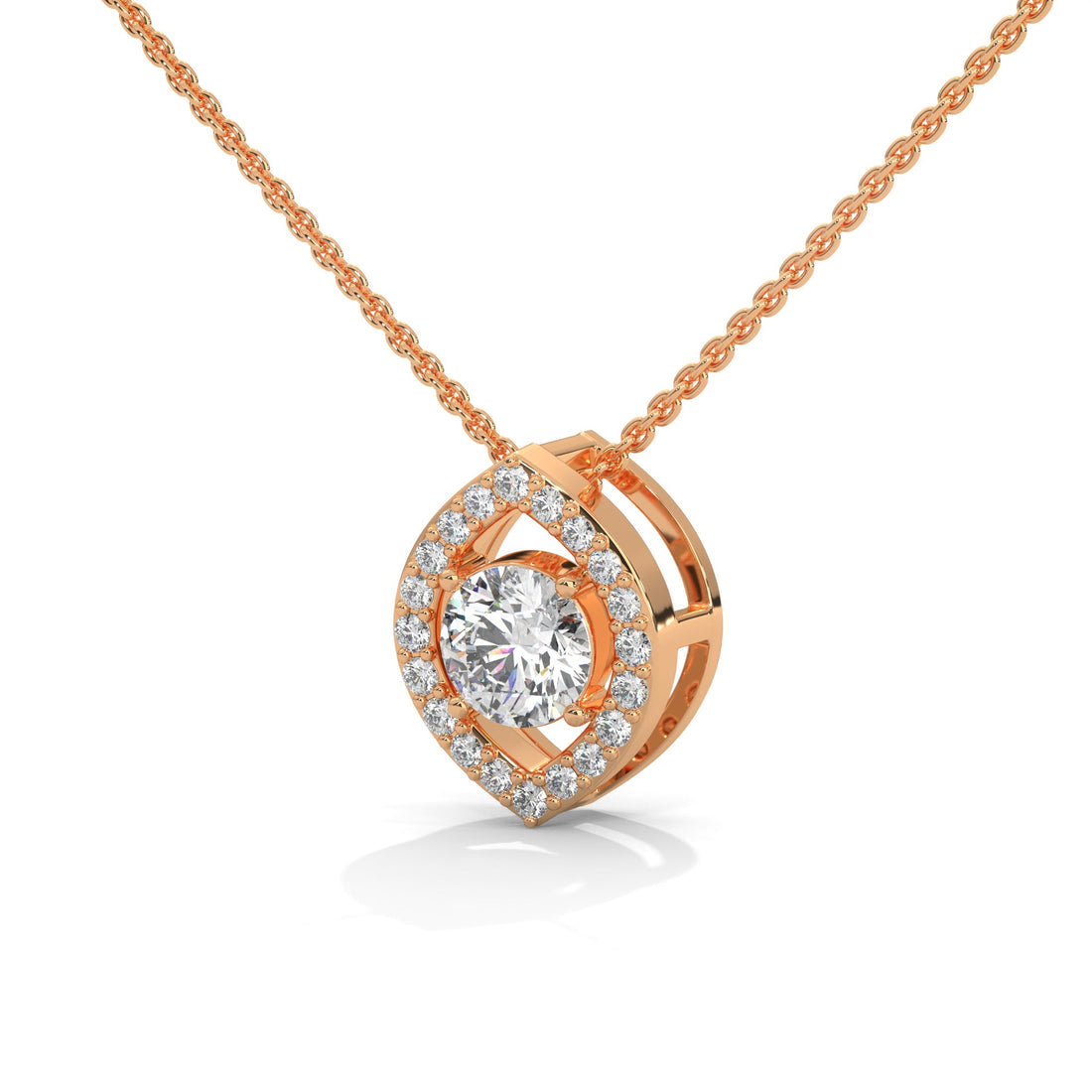 Ethereal Glow: Gold Floating Halo Diamond Pendant Necklace| 0.64 CTW