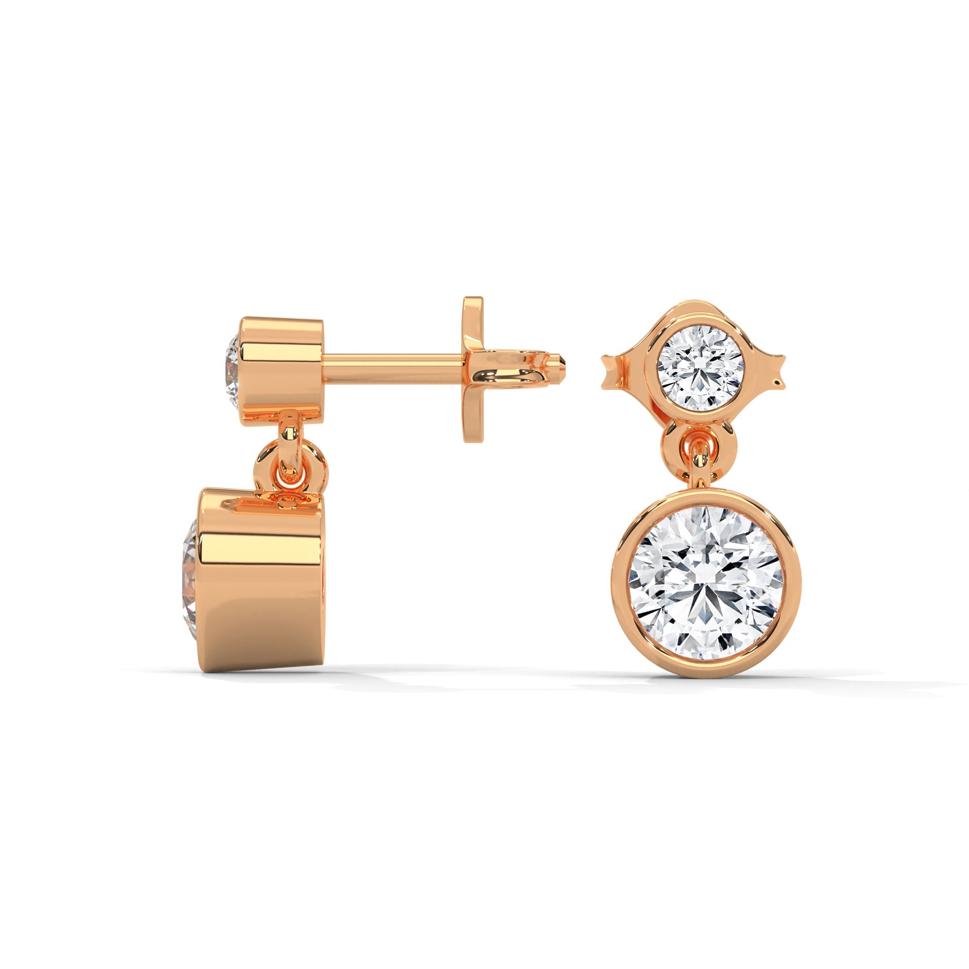 Bezel Set Two-Stone Drop Diamond Earrings with 1.16 ctw Lab Grown Diamond