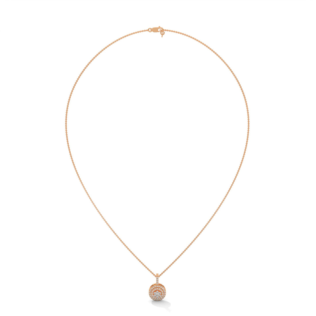 Gold Triple Halo Round Diamond Pendant Necklace | 0.32CTW