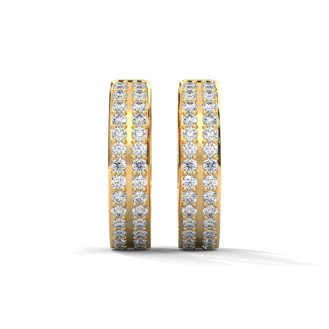 Double Row Diamond Huggie Hoop Gold Earrings | 0.45 CTW