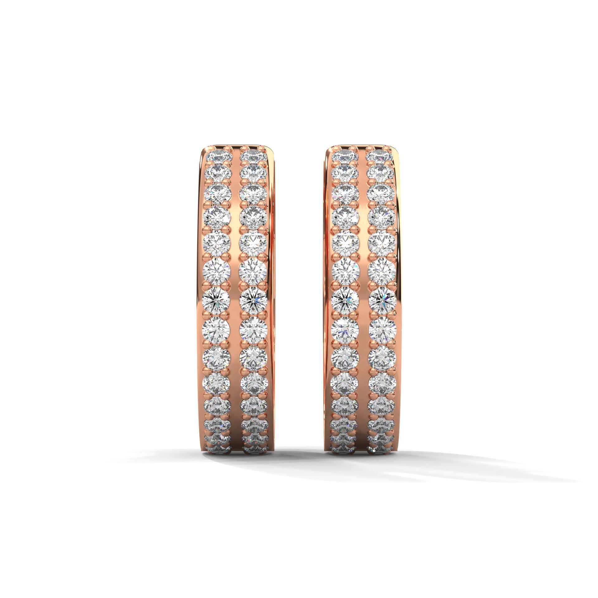 Double Row Diamond Huggie Hoop Gold Earrings | 0.45 CTW