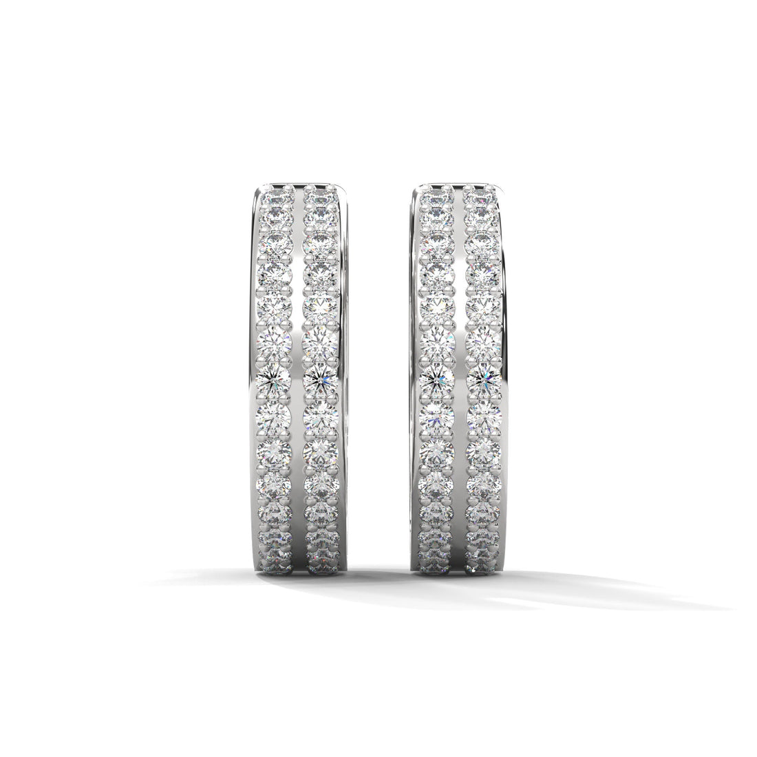 Double Row Diamond Huggie Hoop Gold Earrings | 0.45 CTW