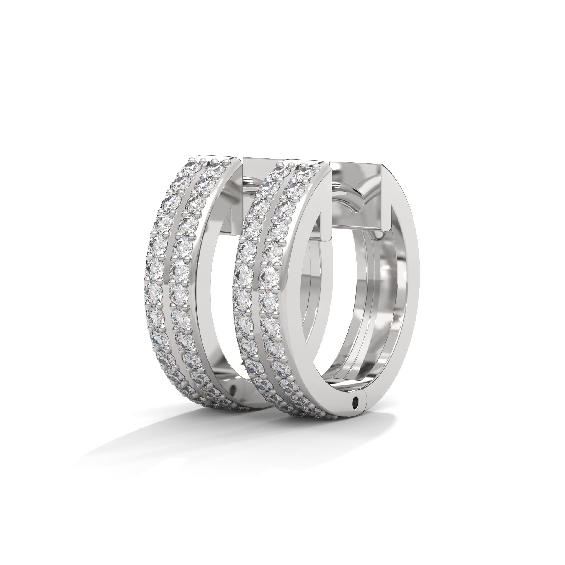 Double Row Diamond Huggie Hoop Gold Earrings | 0.45 CTW