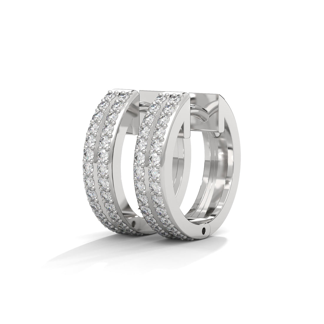 Double Row Diamond Huggie Hoop Gold Earrings | 0.45 CTW