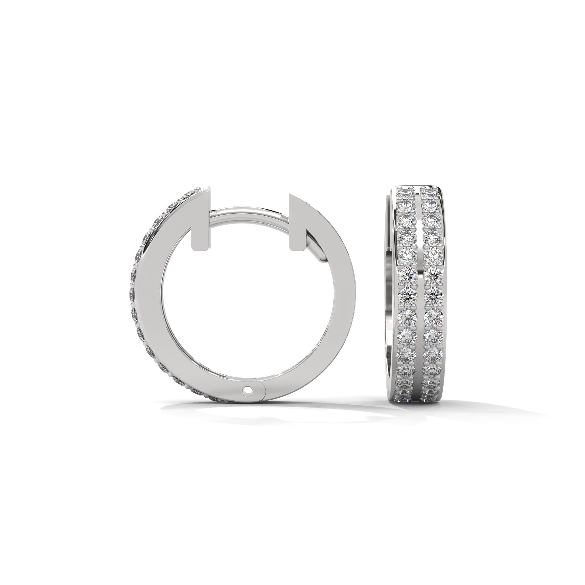 Double Row Diamond Huggie Hoop Gold Earrings | 0.45 CTW