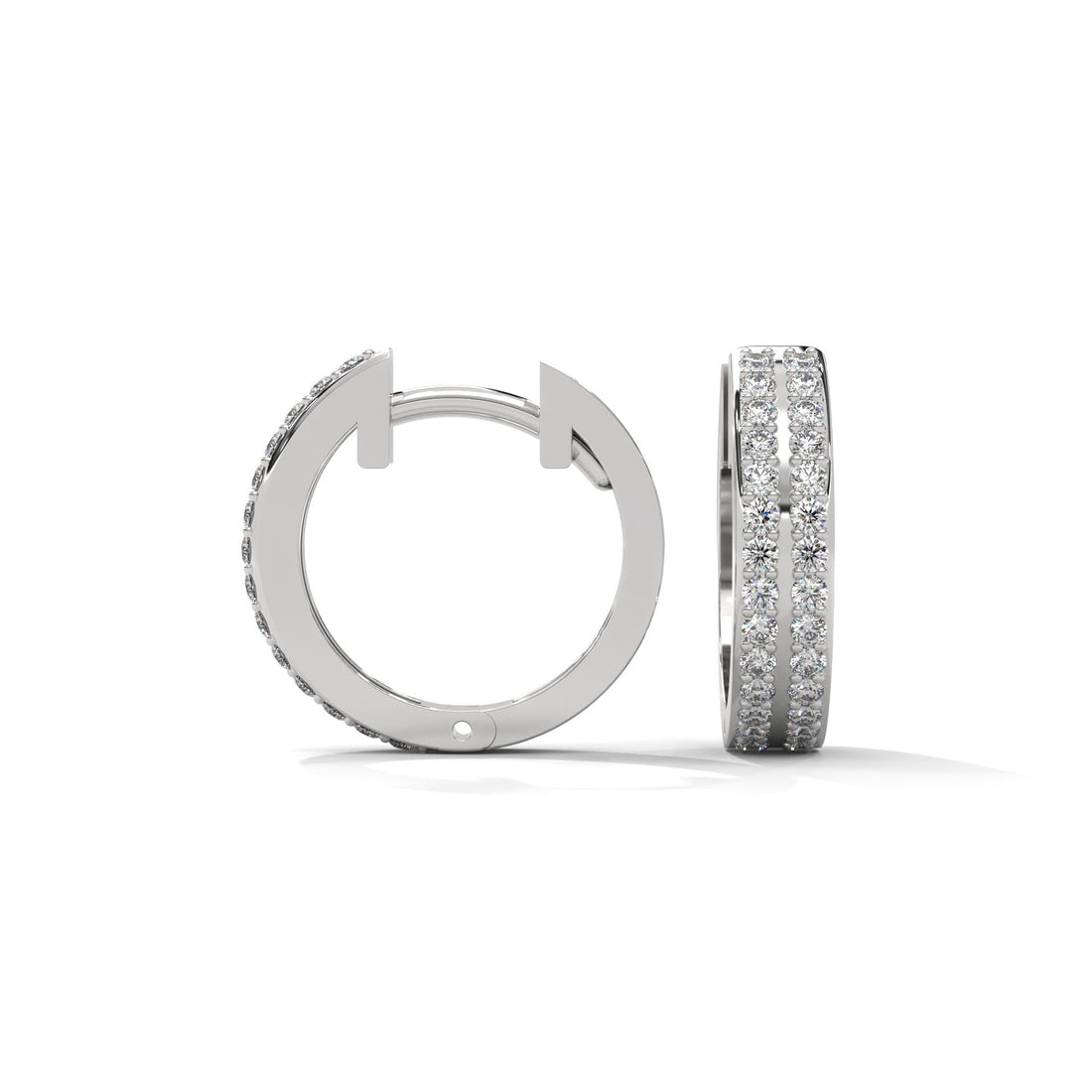 Double Row Diamond Huggie Hoop Gold Earrings | 0.45 CTW