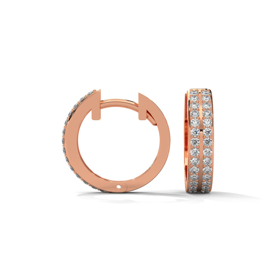 Double Row Diamond Huggie Hoop Gold Earrings | 0.45 CTW