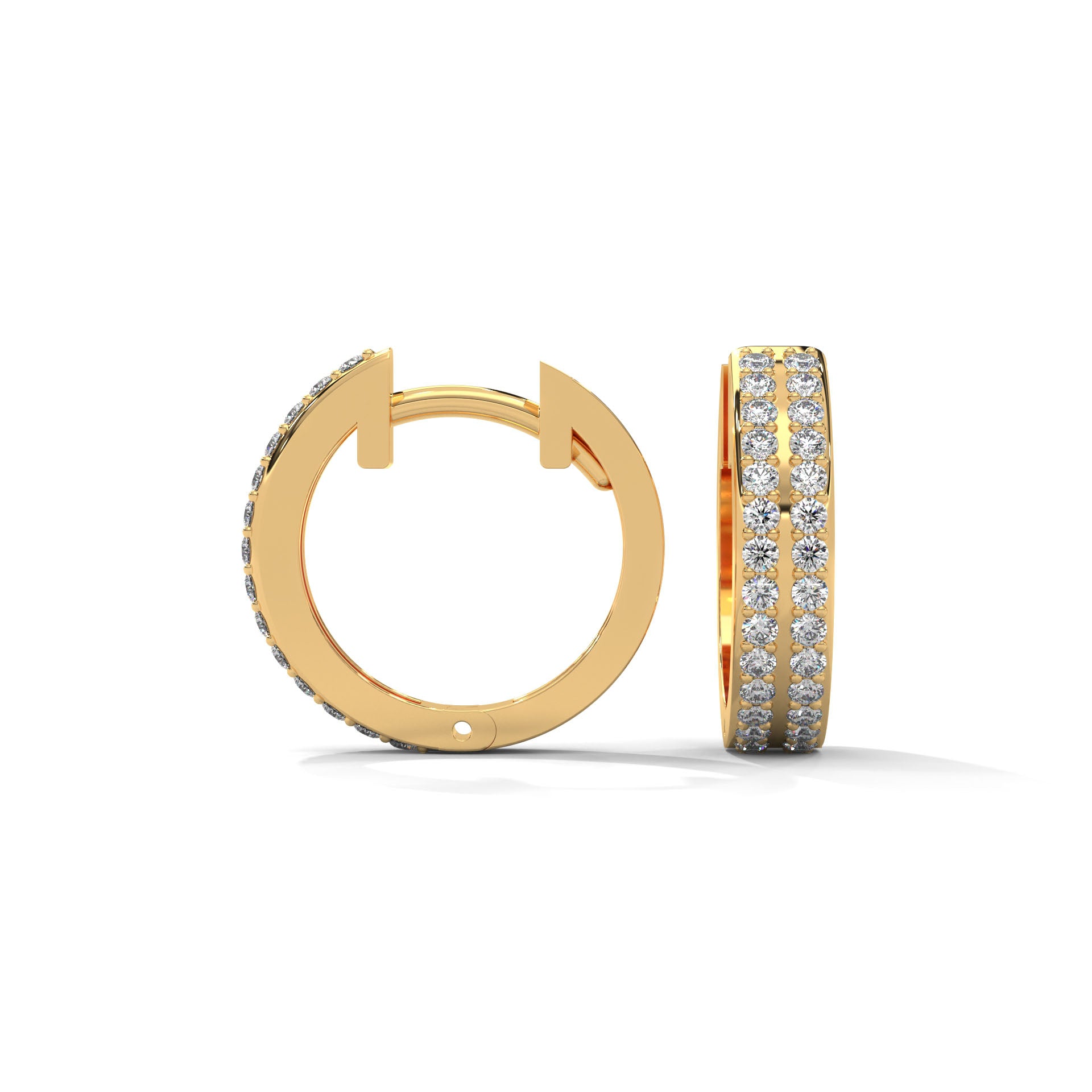 Double Row Diamond Huggie Hoop Gold Earrings | 0.45 CTW
