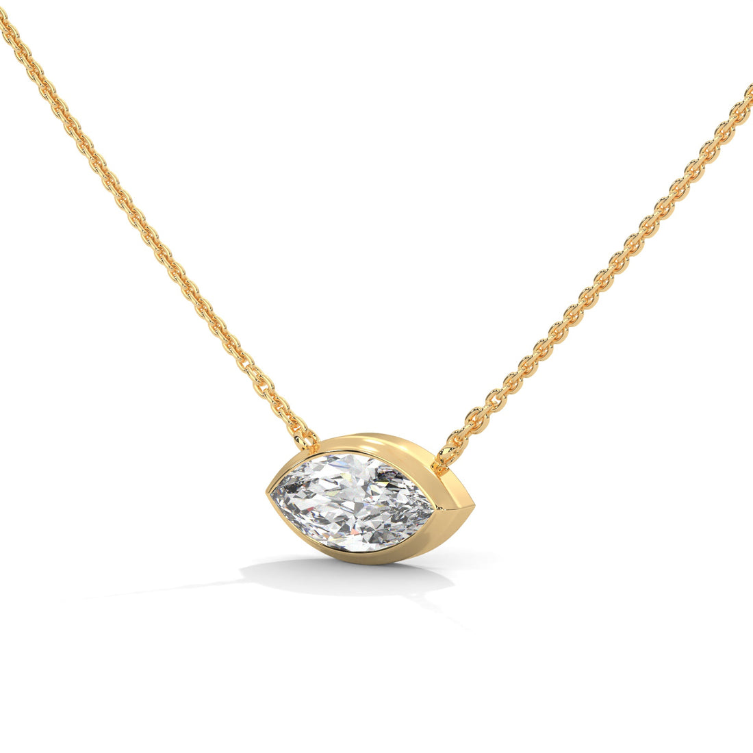 Marquise-Cut Diamond Pendant Necklace 0.85ct E-VS1 | 14K Gold |16”&18” Chain