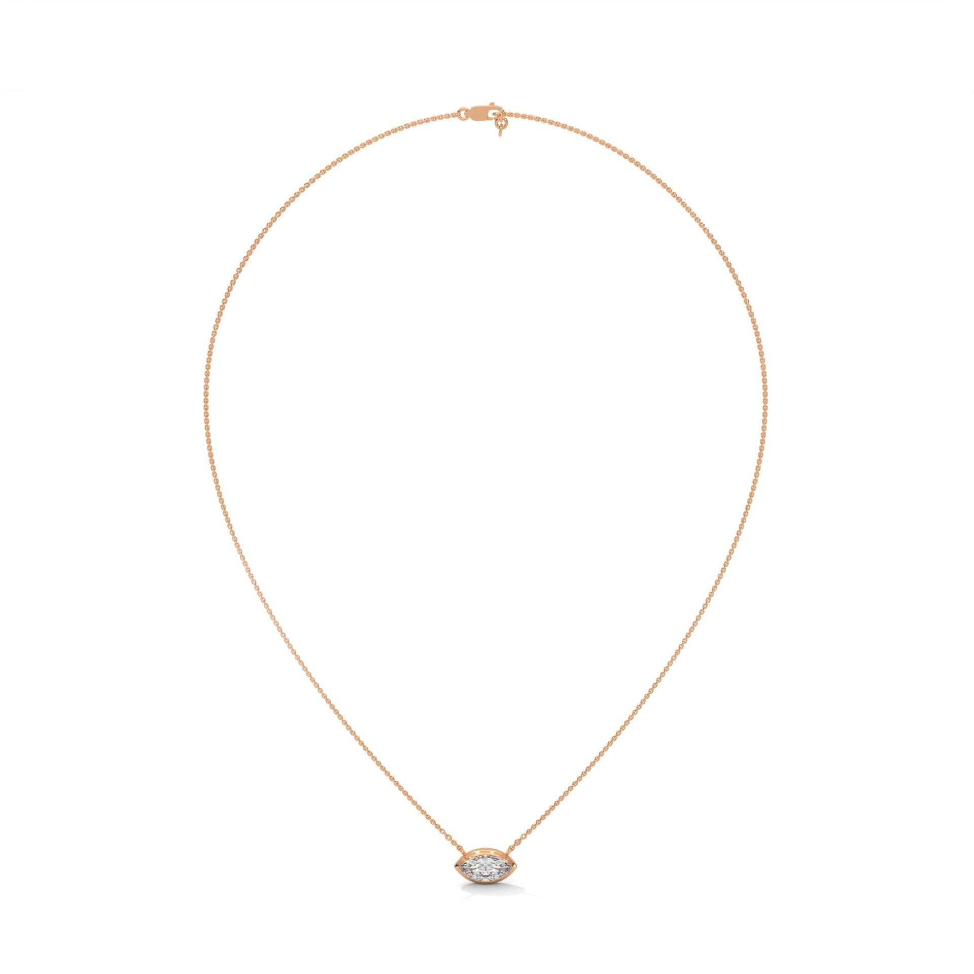 Marquise-Cut Diamond Pendant Necklace 0.85ct E-VS1 | 14K Gold |16”&18” Chain