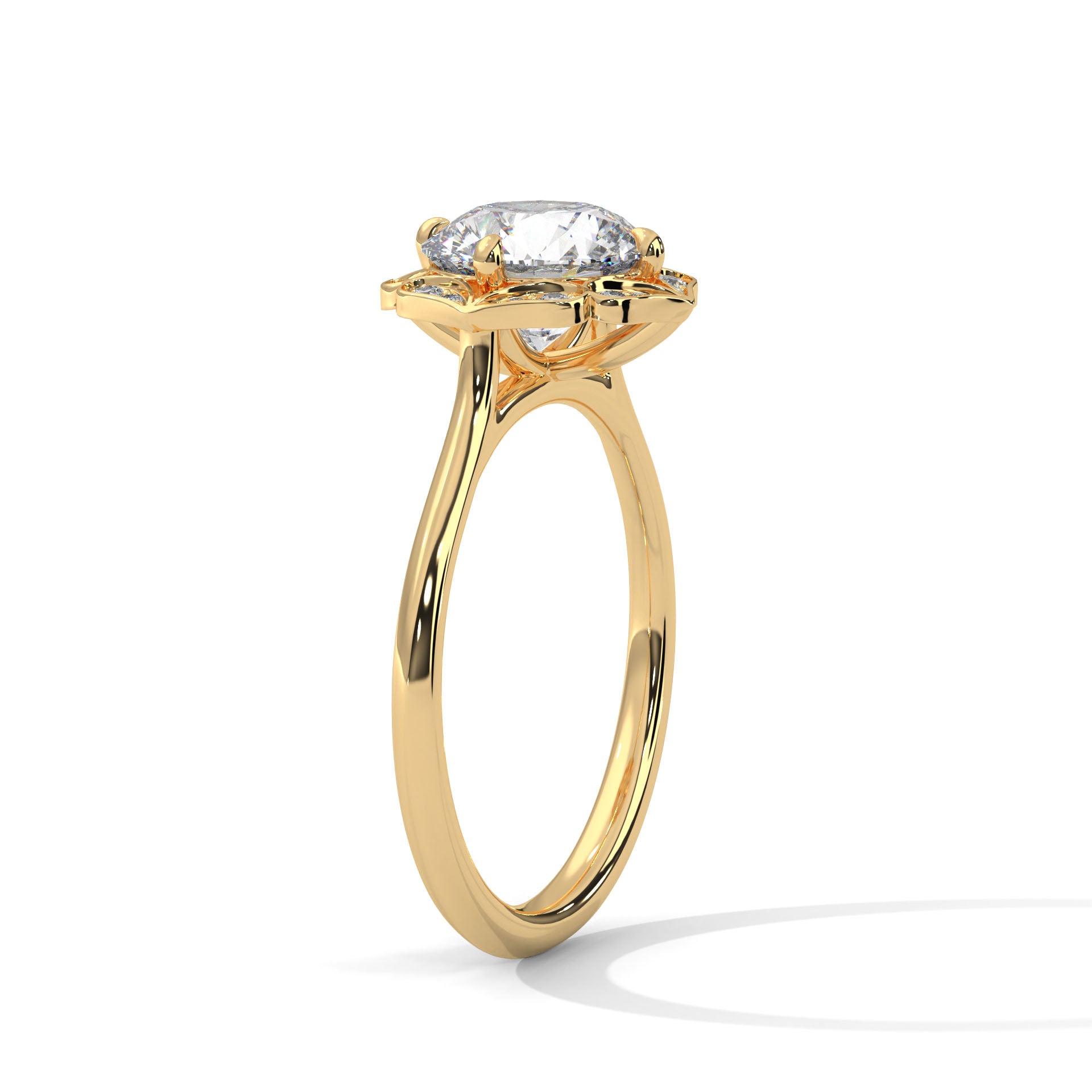 Regal Bloom 2.12 CTW Round-Cut Diamond Floral Halo Ring | E-VS1