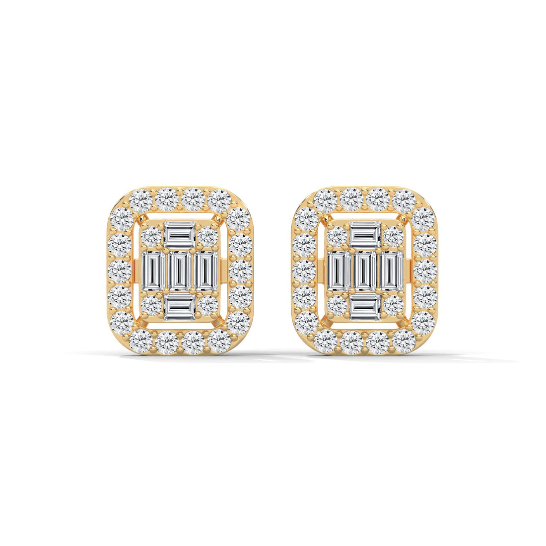 Elegant Emerald & Round Lab-Grown Diamond Gold Halo Stud Earrings | 1.13 CTW